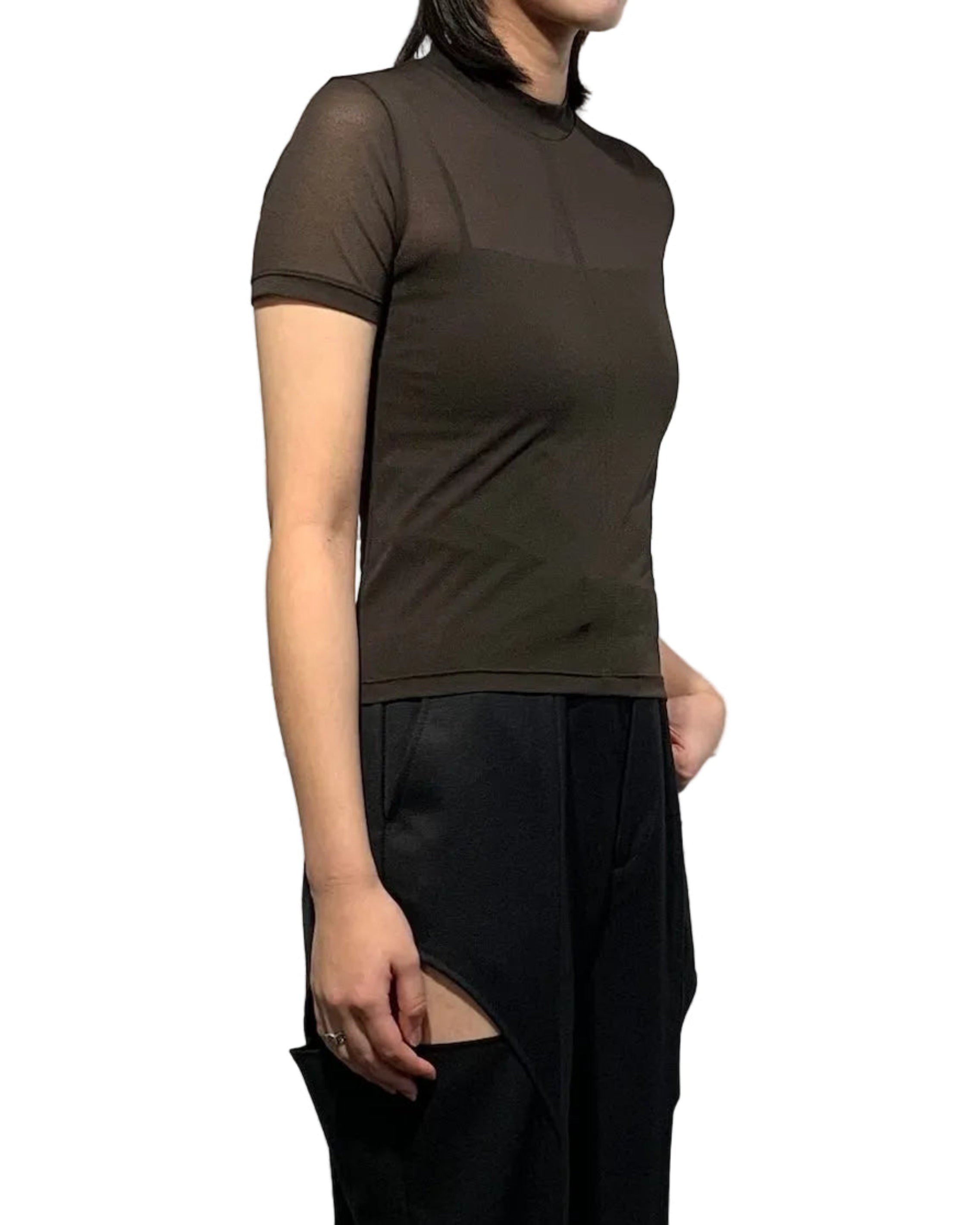 SEE-THROUGH MOCK NECK TEE