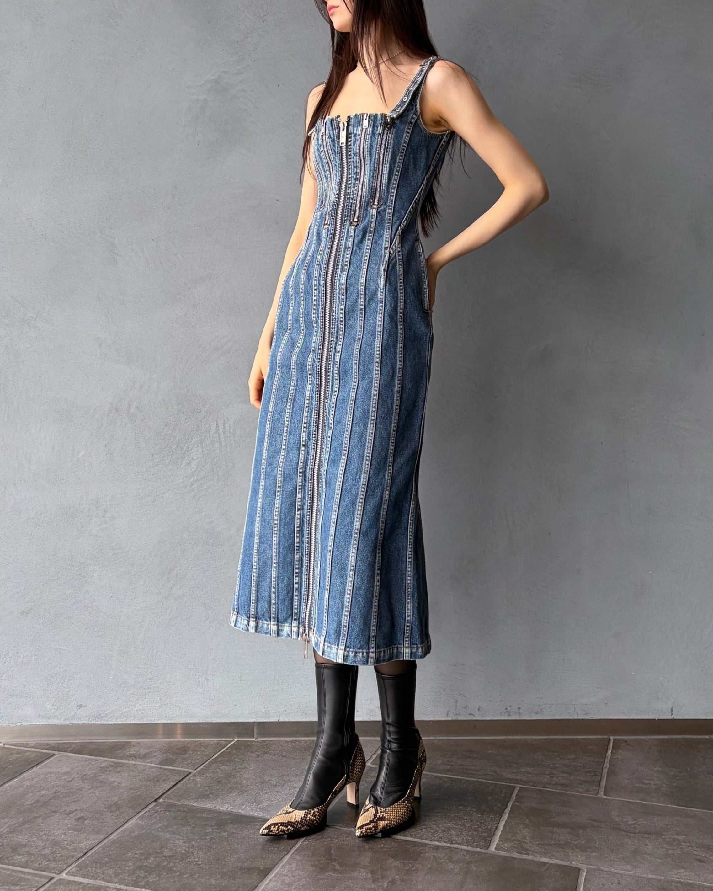 WASHED DENIM CORSET DRESS