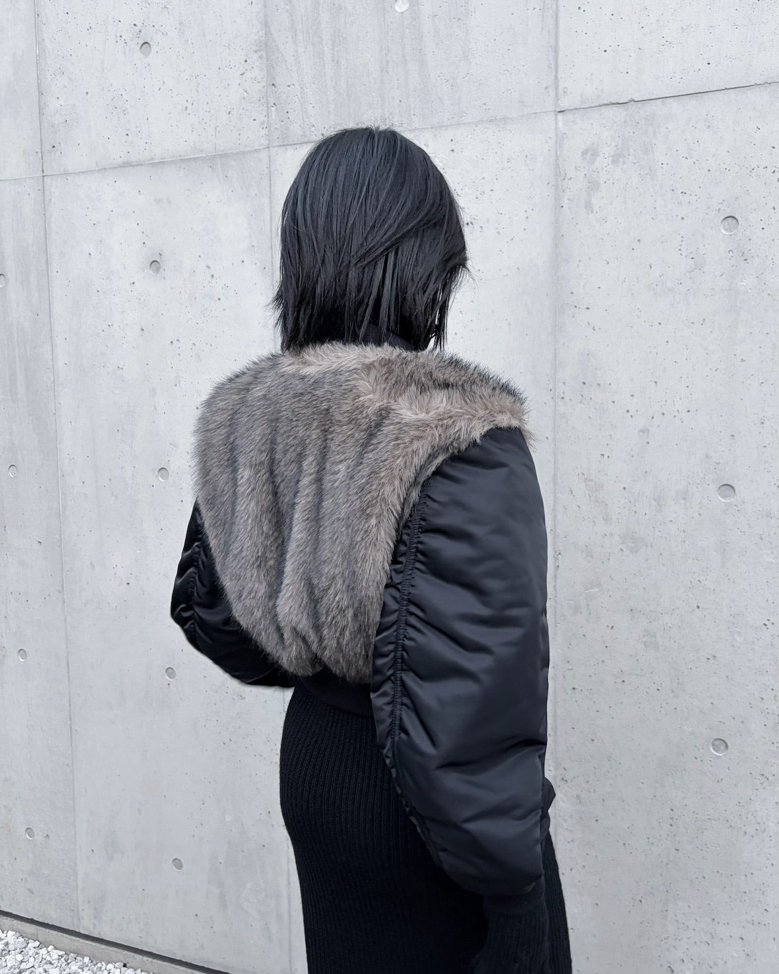 NYLON BOMBER JACKET WITH BACK FUR