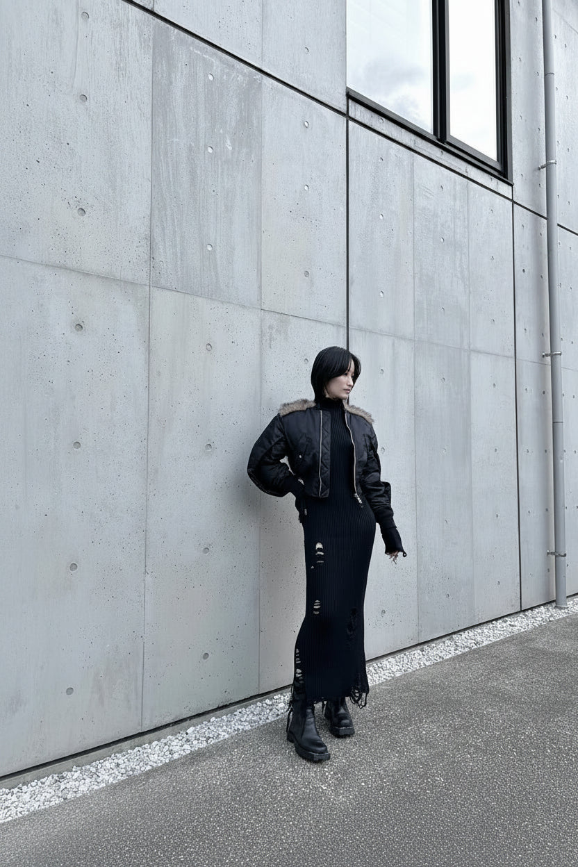 NYLON BOMBER JACKET WITH BACK FUR