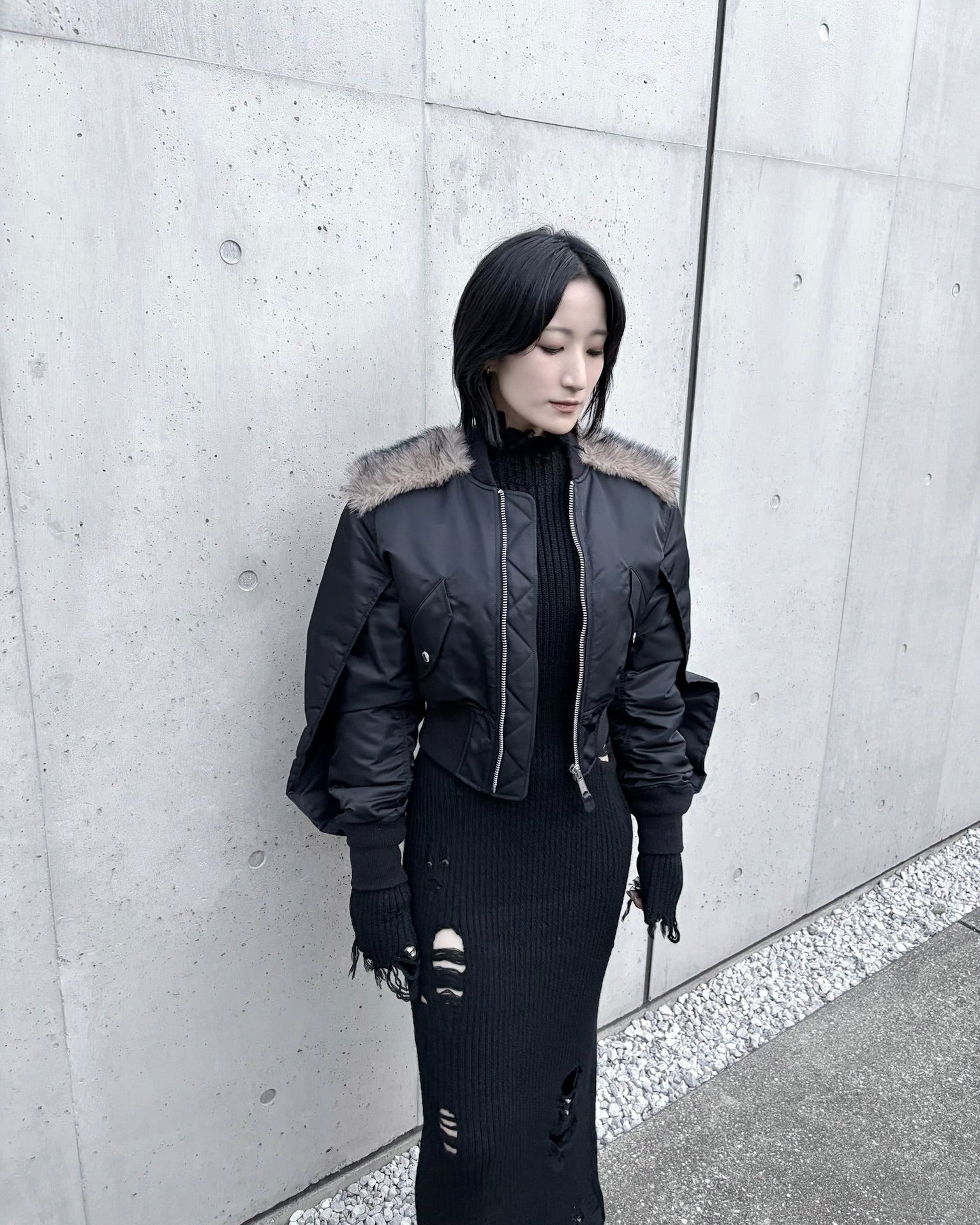 NYLON BOMBER JACKET WITH BACK FUR