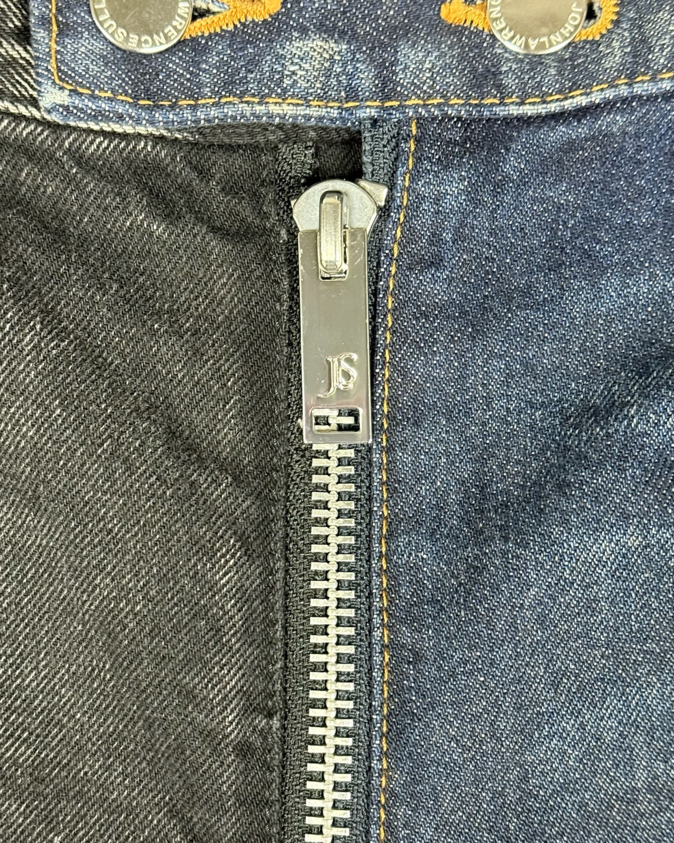 WASHED DENIM WRAPAROUND ZIP PANTS