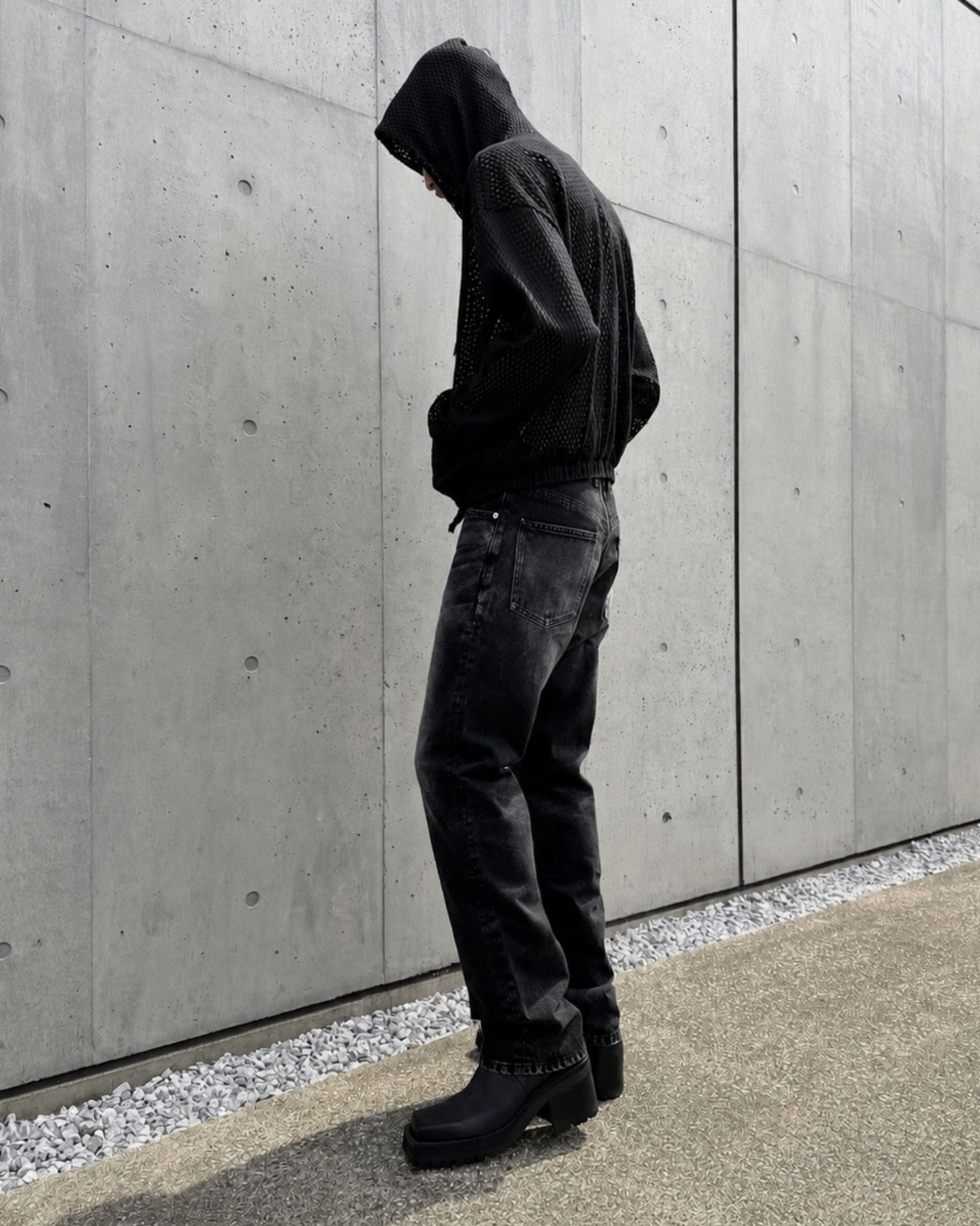 COTTON MESH ZIP-UP HOODIE