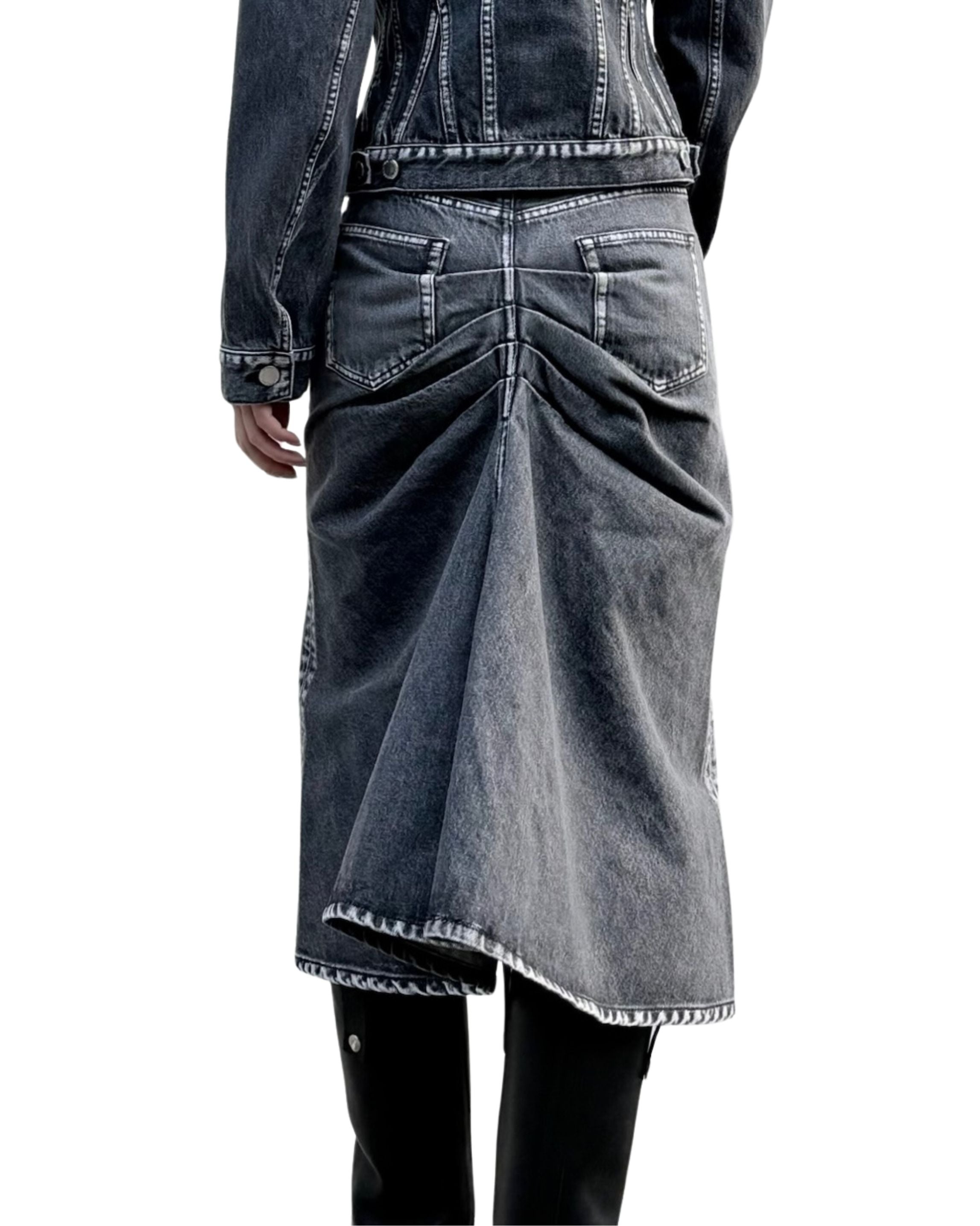 WASHED DENIM GATHERED SKIRT