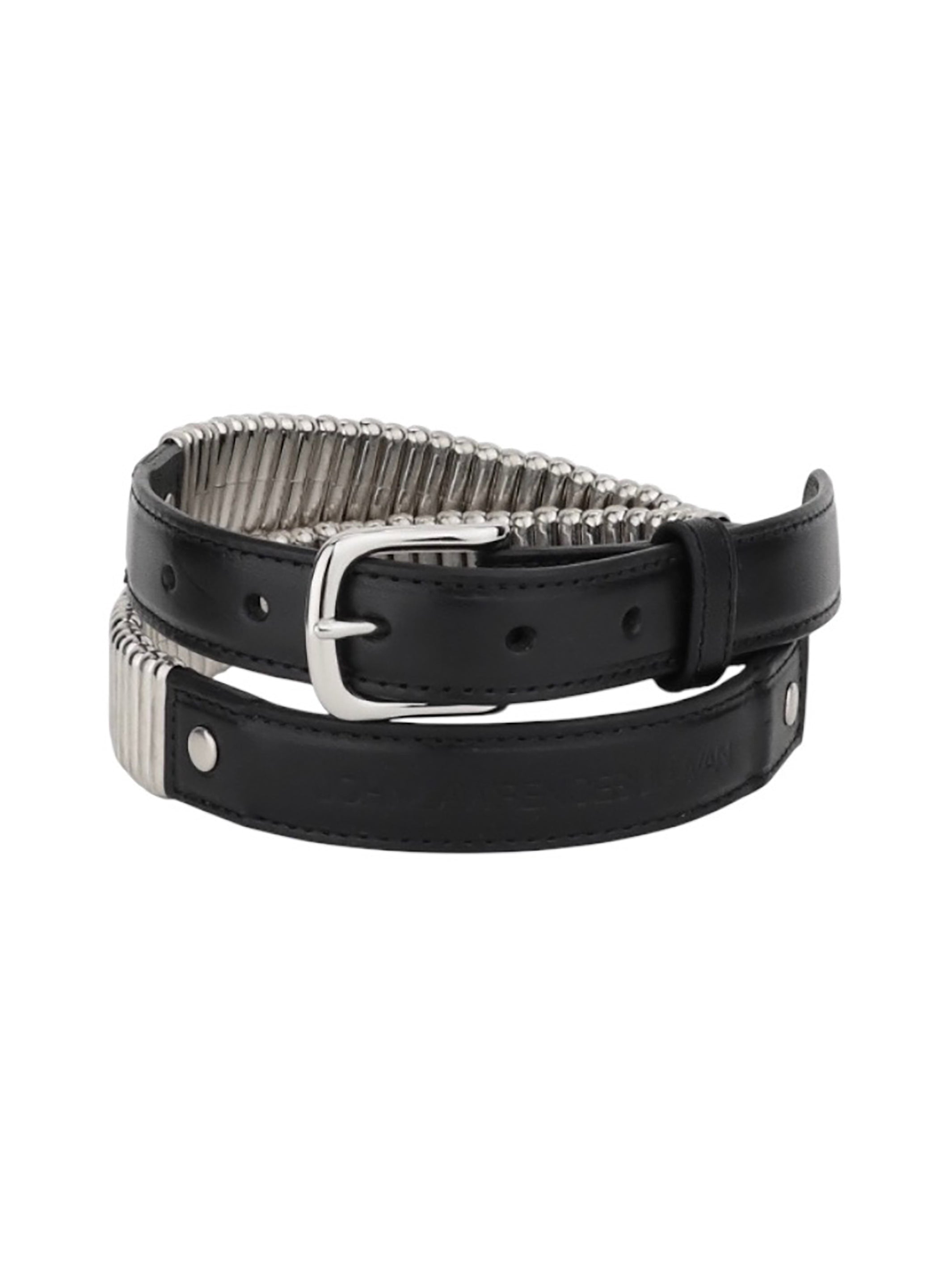 Leather belt with metal parts