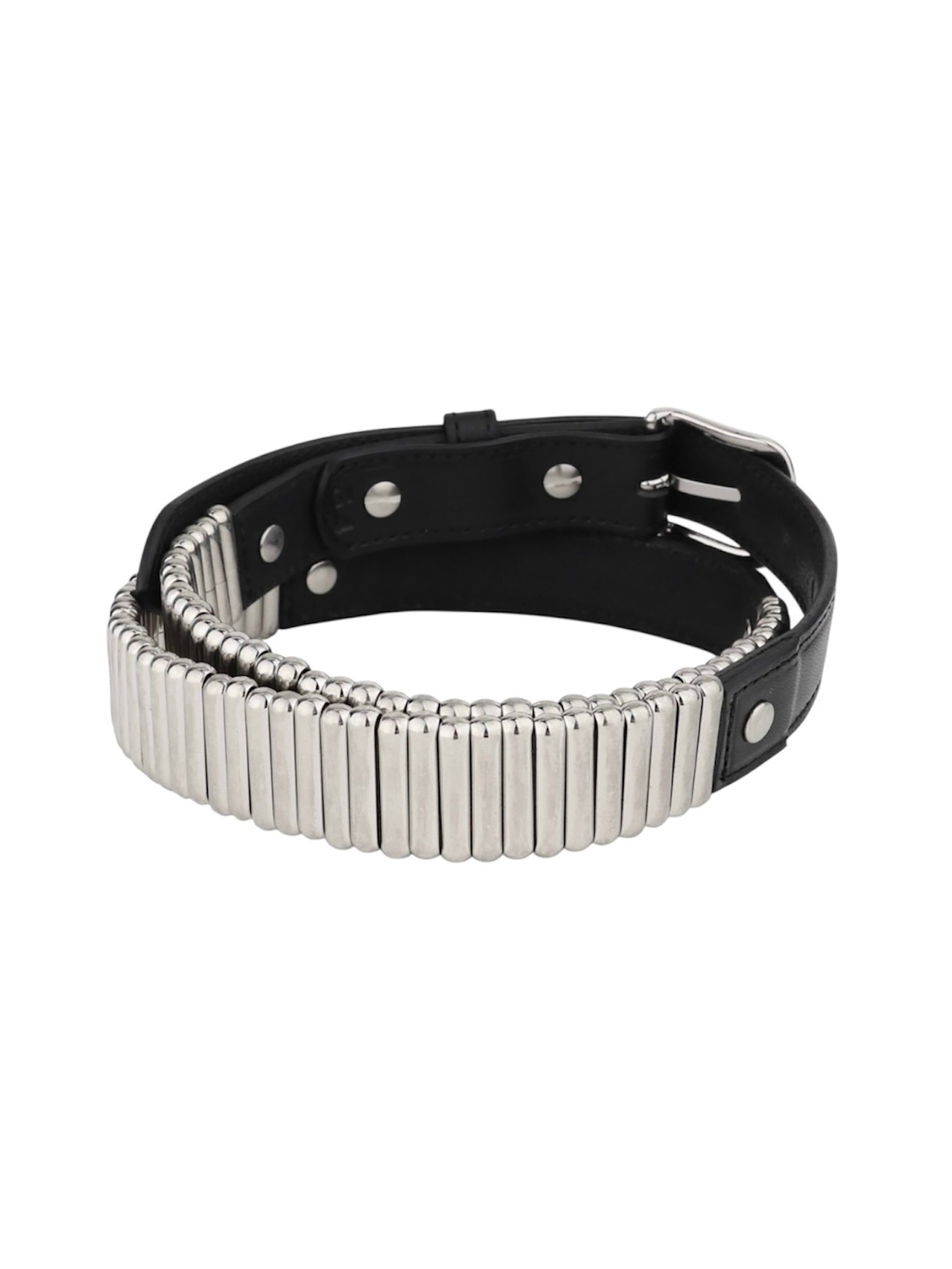 Leather belt with metal parts