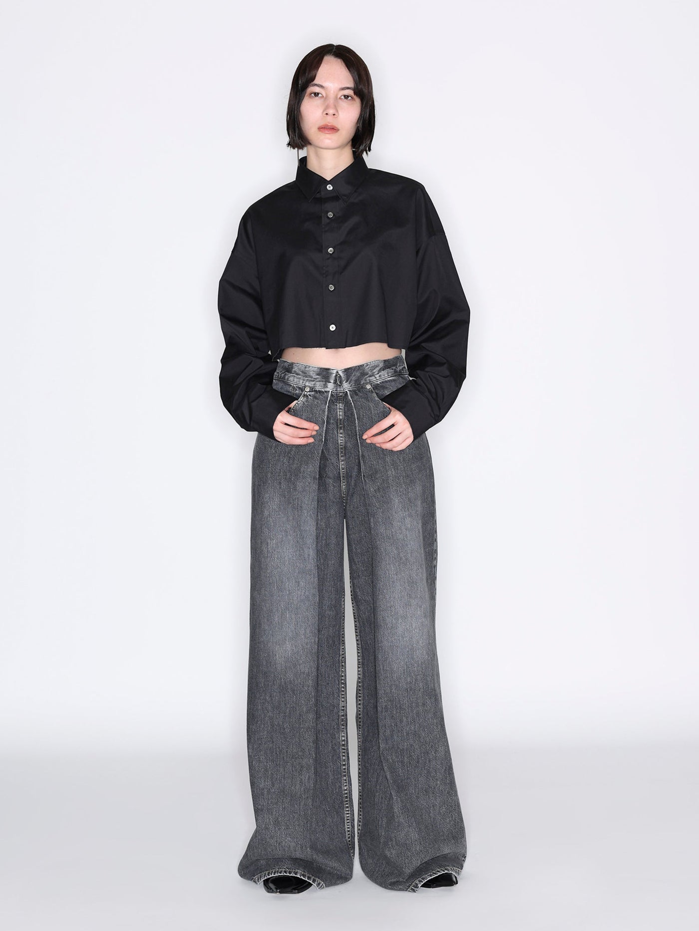 Washed Denim Wide Pants | Black – JOHN LAWRENCE SULLIVAN Washed Denim Wide Pants | Black – JOHN LAWRENCE SULLIVAN