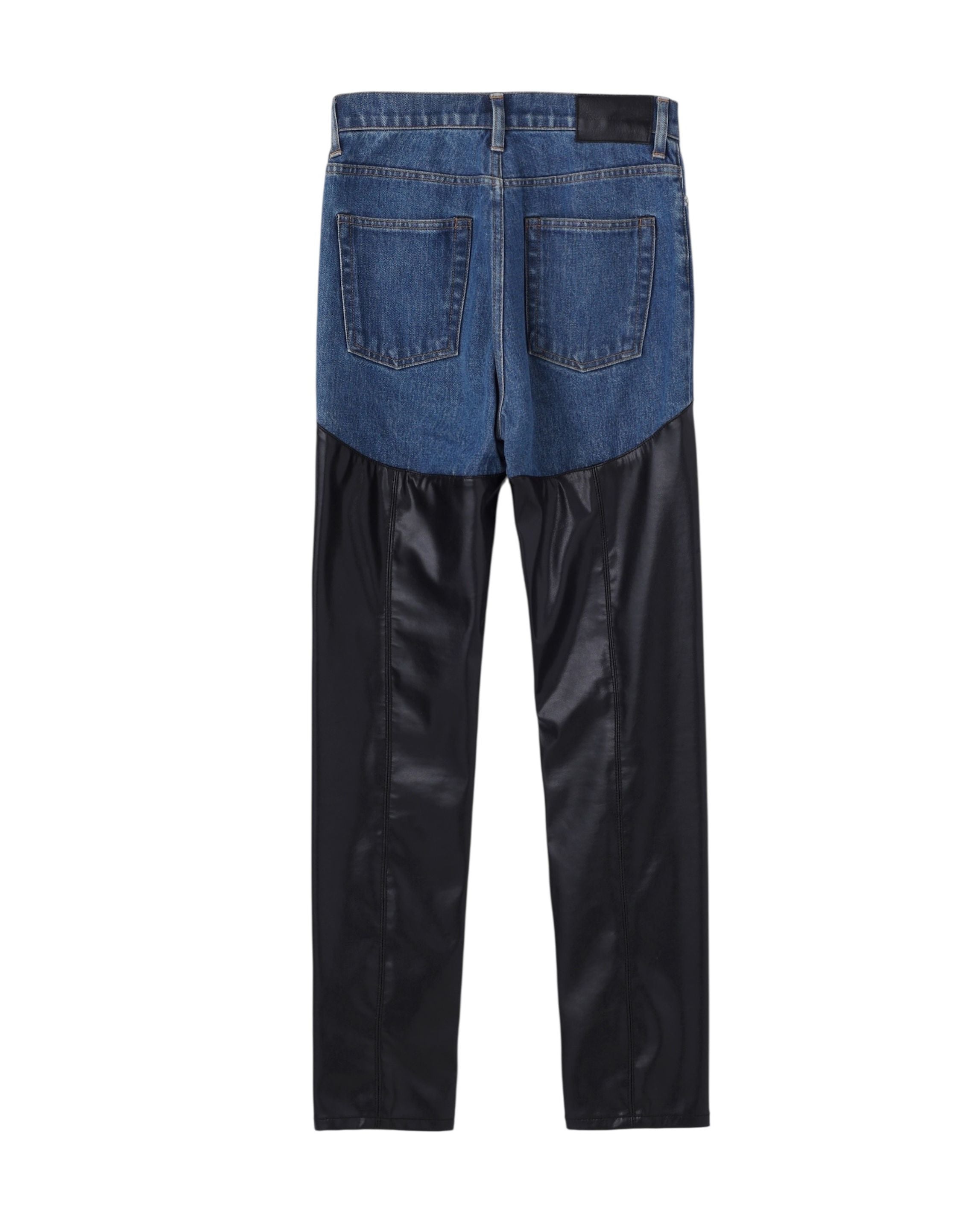 DENIM & VEGAN LEATHER BI-COLOR PANTS