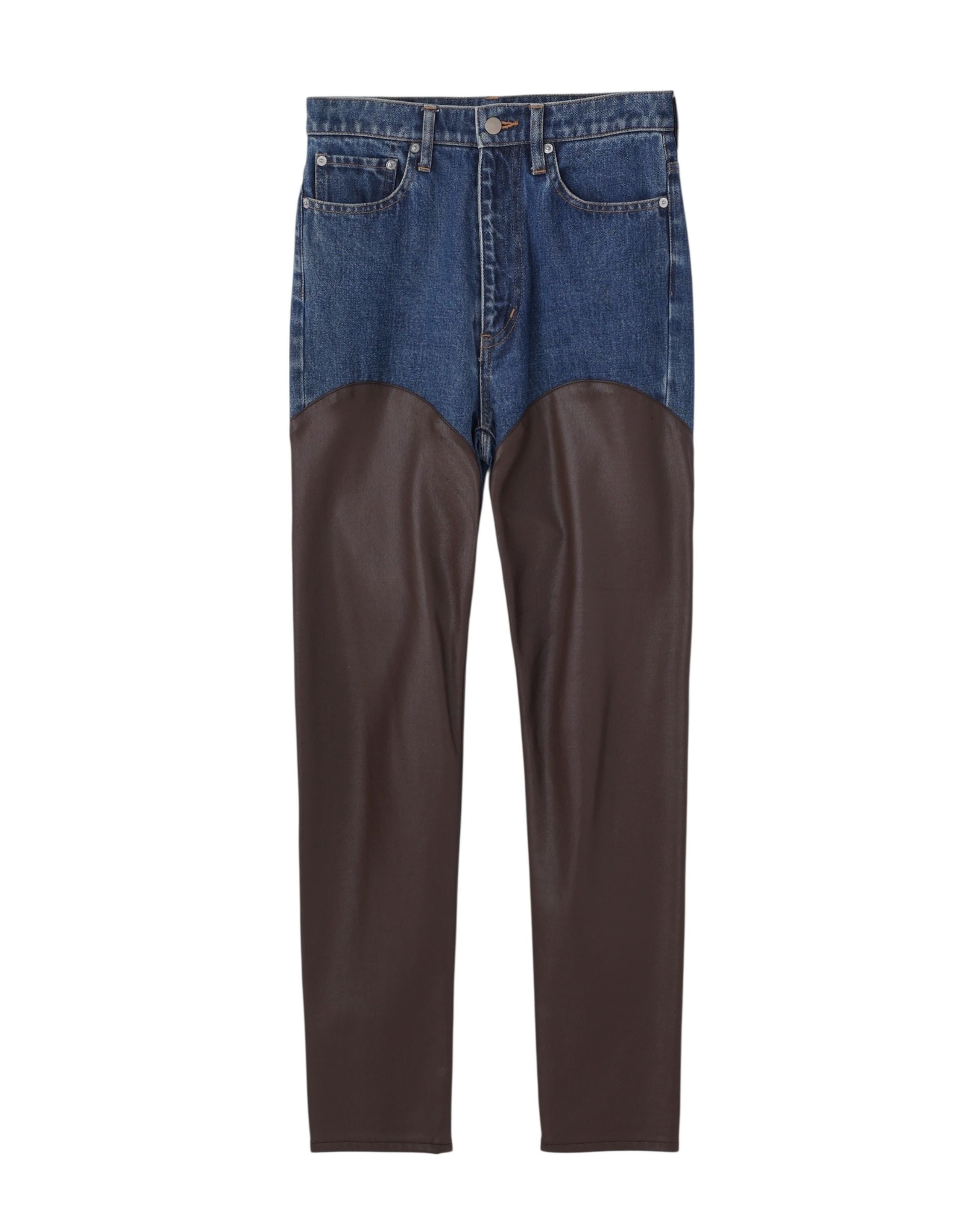 Womens Denim & Vegan Leather Bi-Color Pants