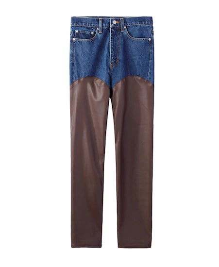 Womens denim & vegan leather bi-color pants – JOHN LAWRENCE SULLIVAN