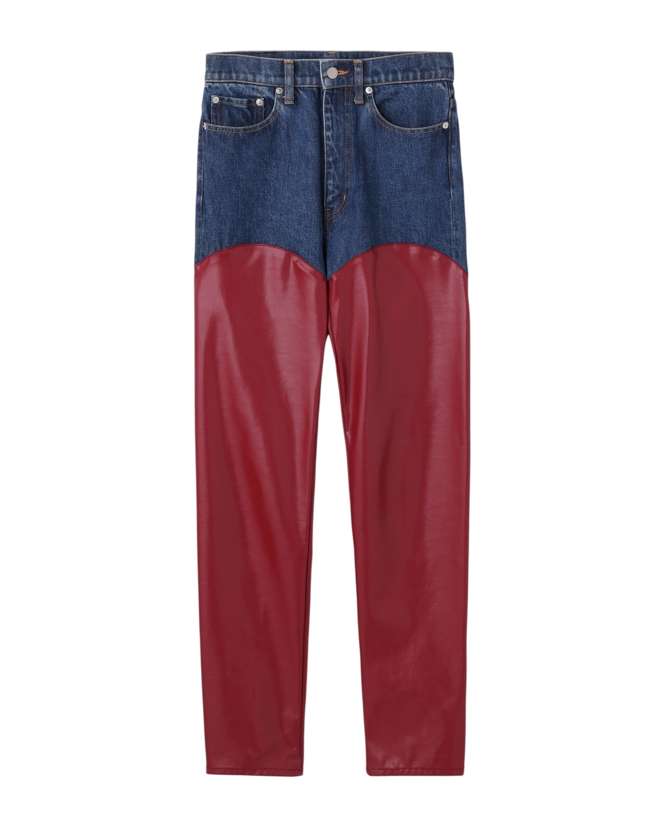 Womens Denim & Vegan Leather Bi-Color Pants