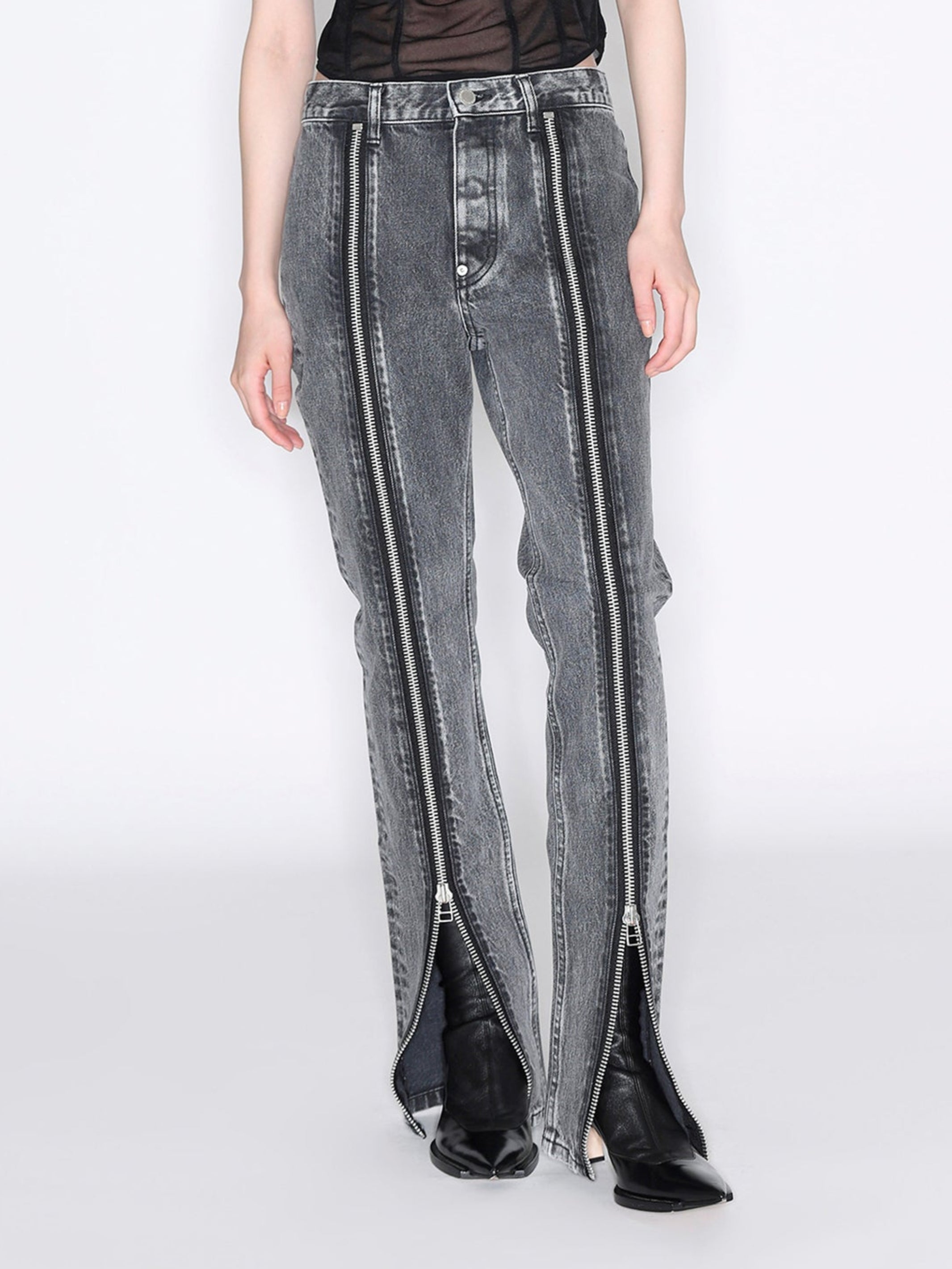 Womens Washed Denim Zipped Pants