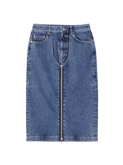 Washed Denim Zipped Skirt