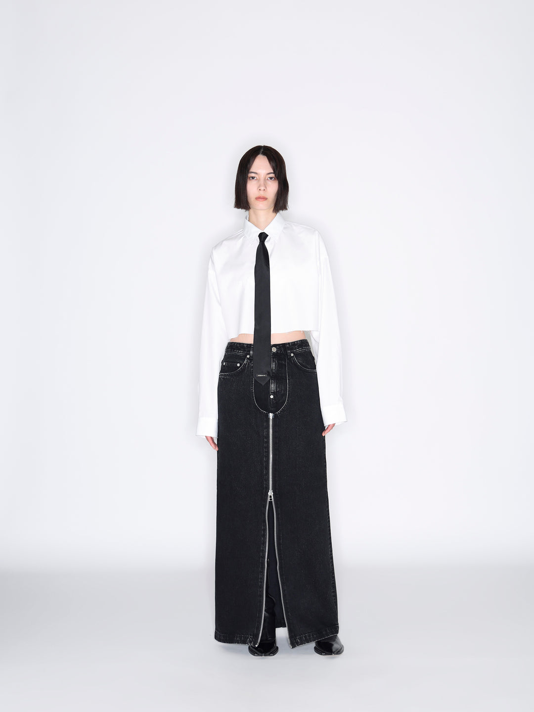 Washed denim zipped long skirt – JOHN LAWRENCE SULLIVAN