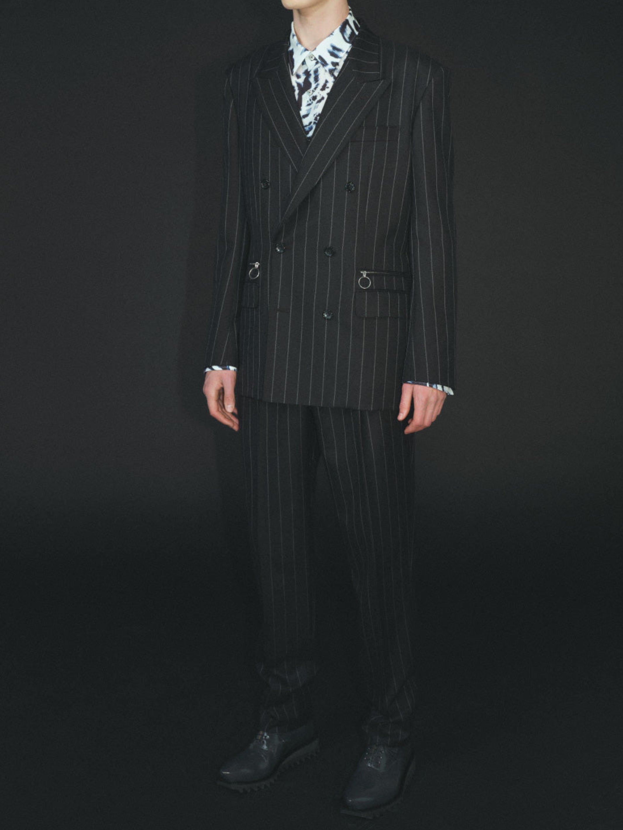 WOOL STRIPE PLEATED TROUSERS