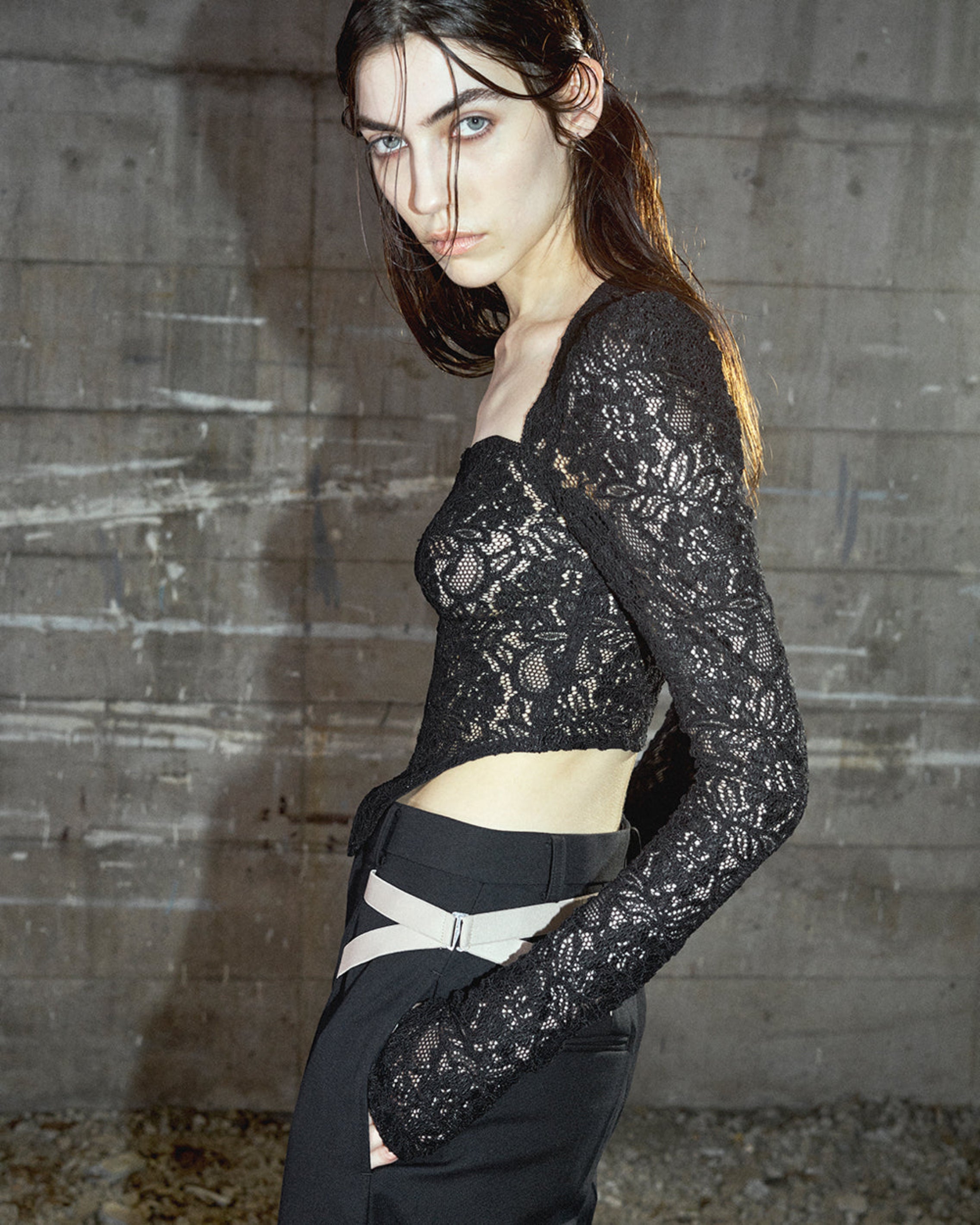 トップス JOHN LAWRENCE SULLIVAN Mesh layered top WOMENS TOPS