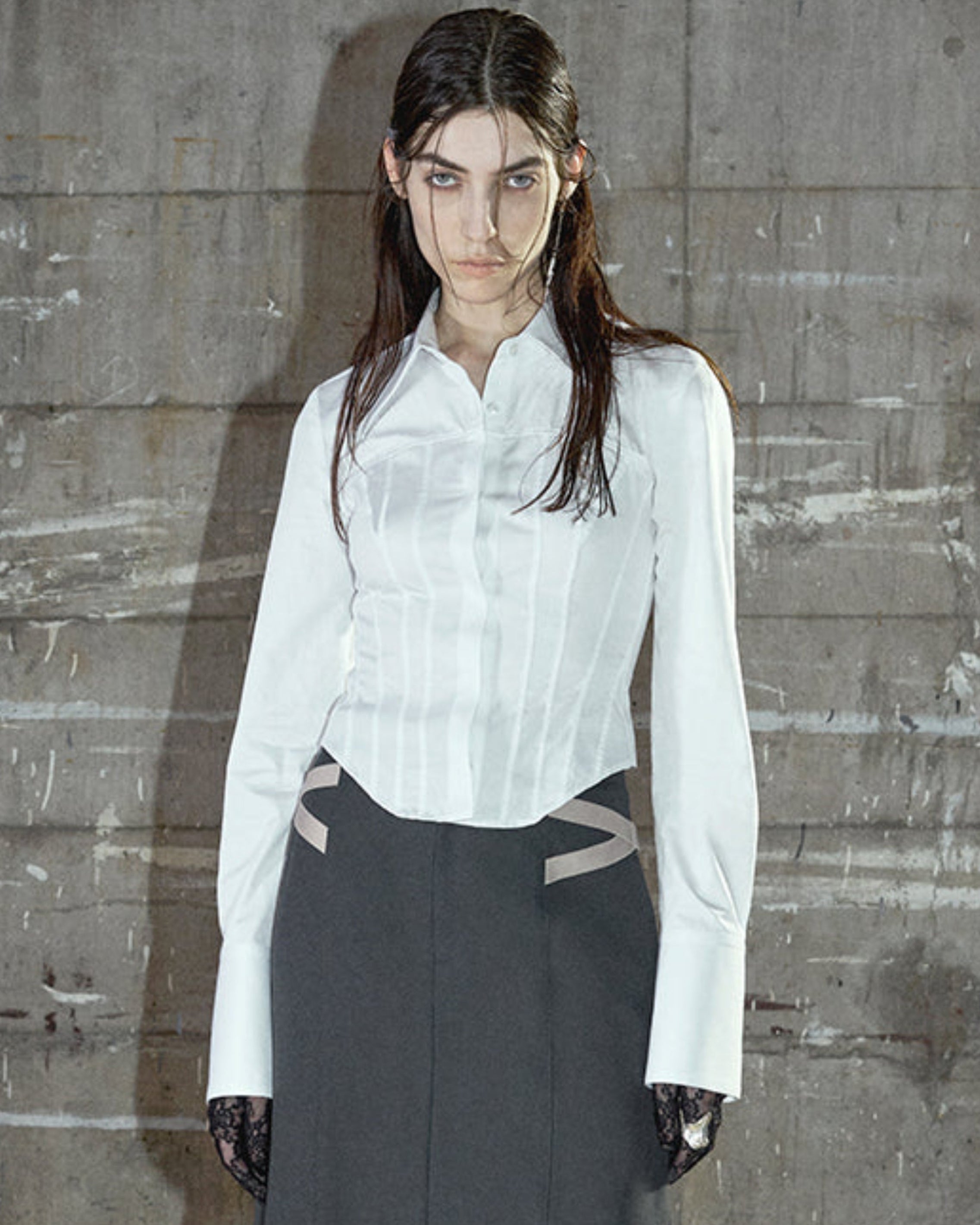 COTTON SATIN CORSET SHIRT