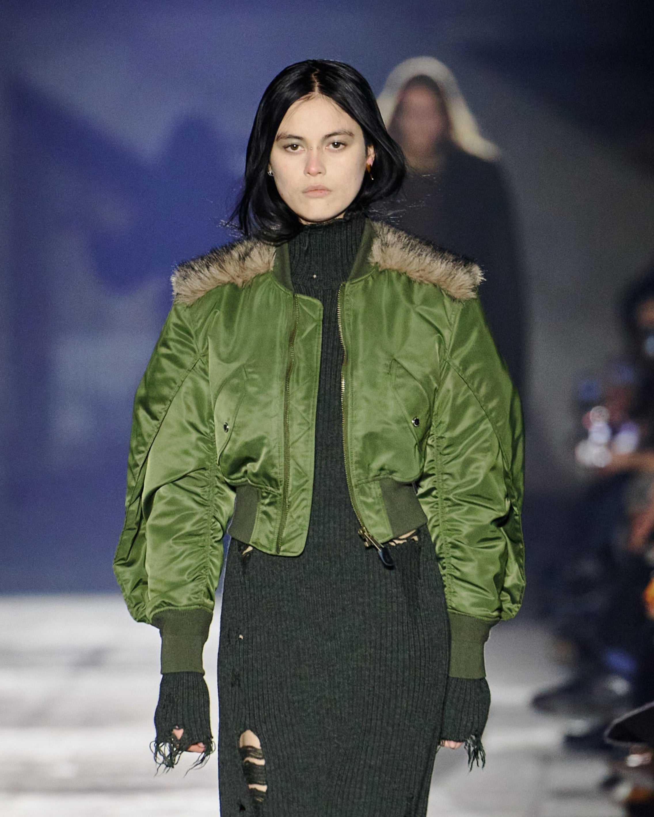 NYLON BOMBER JACKET WITH BACK FUR