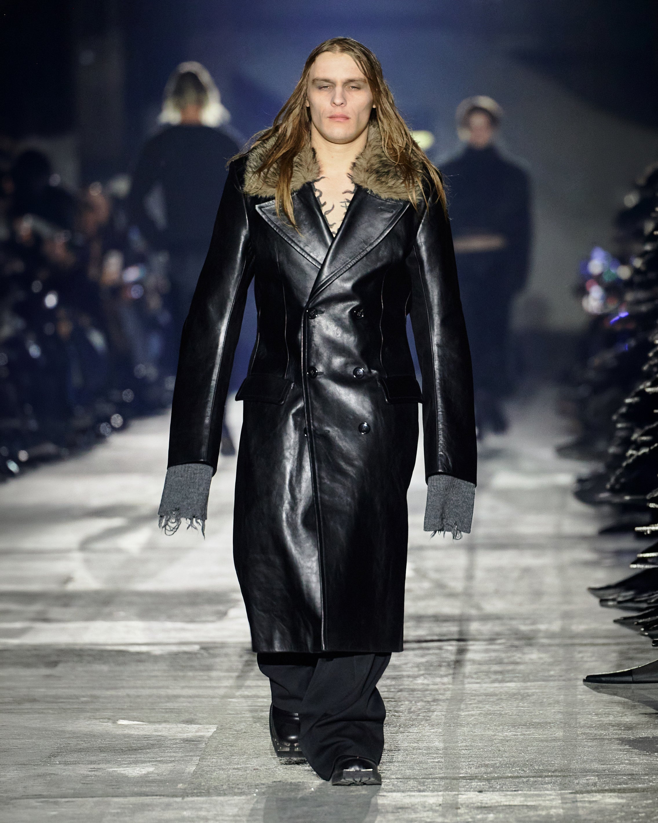 LEATHER DOUBLE BREASTED MILITARY COAT