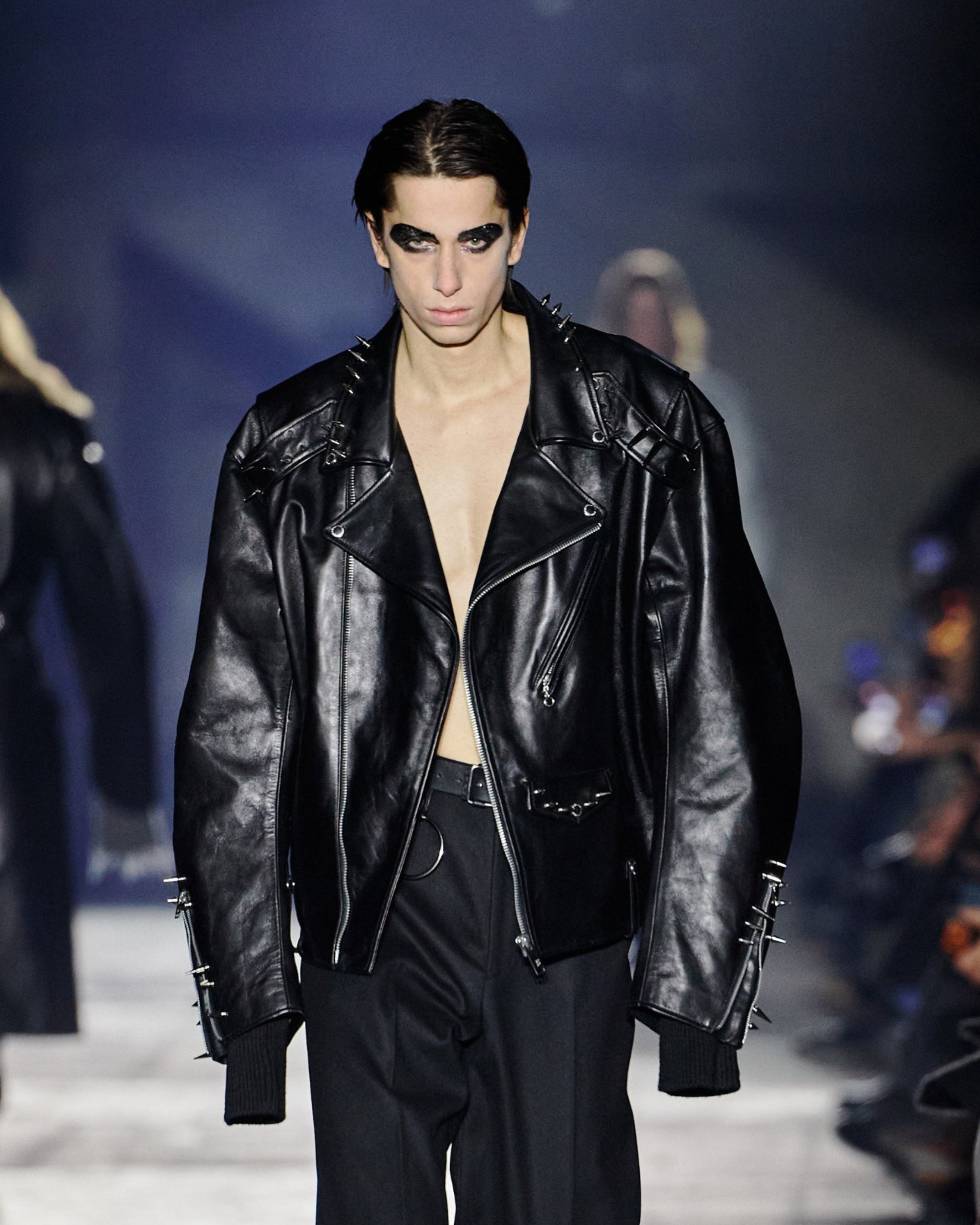 LEATHER MASSIVE ROUNDED SLEEVE STUDDED BIKERS JACKET
