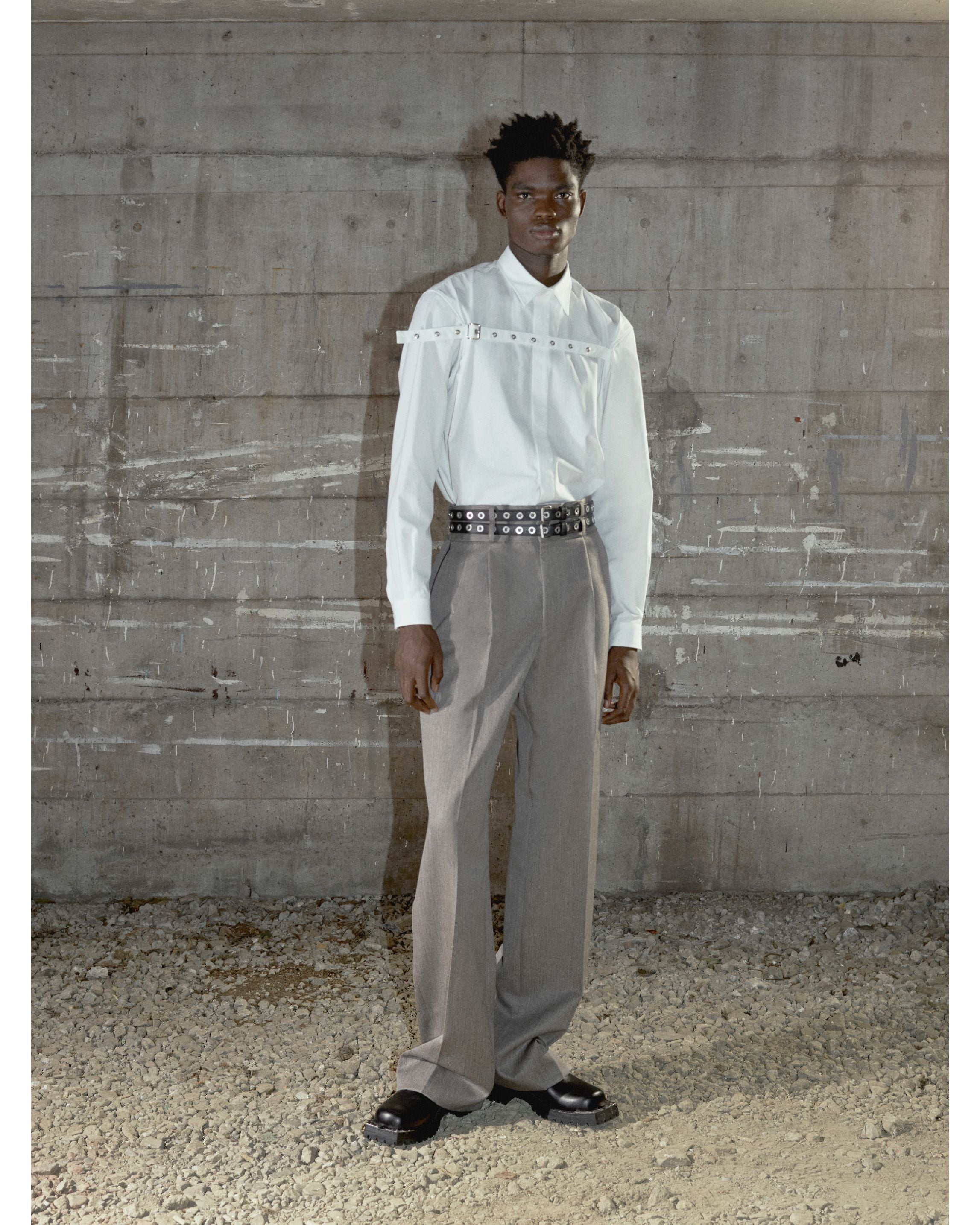 WOOL GABARDINE DOUBLE BELT TROUSERS
