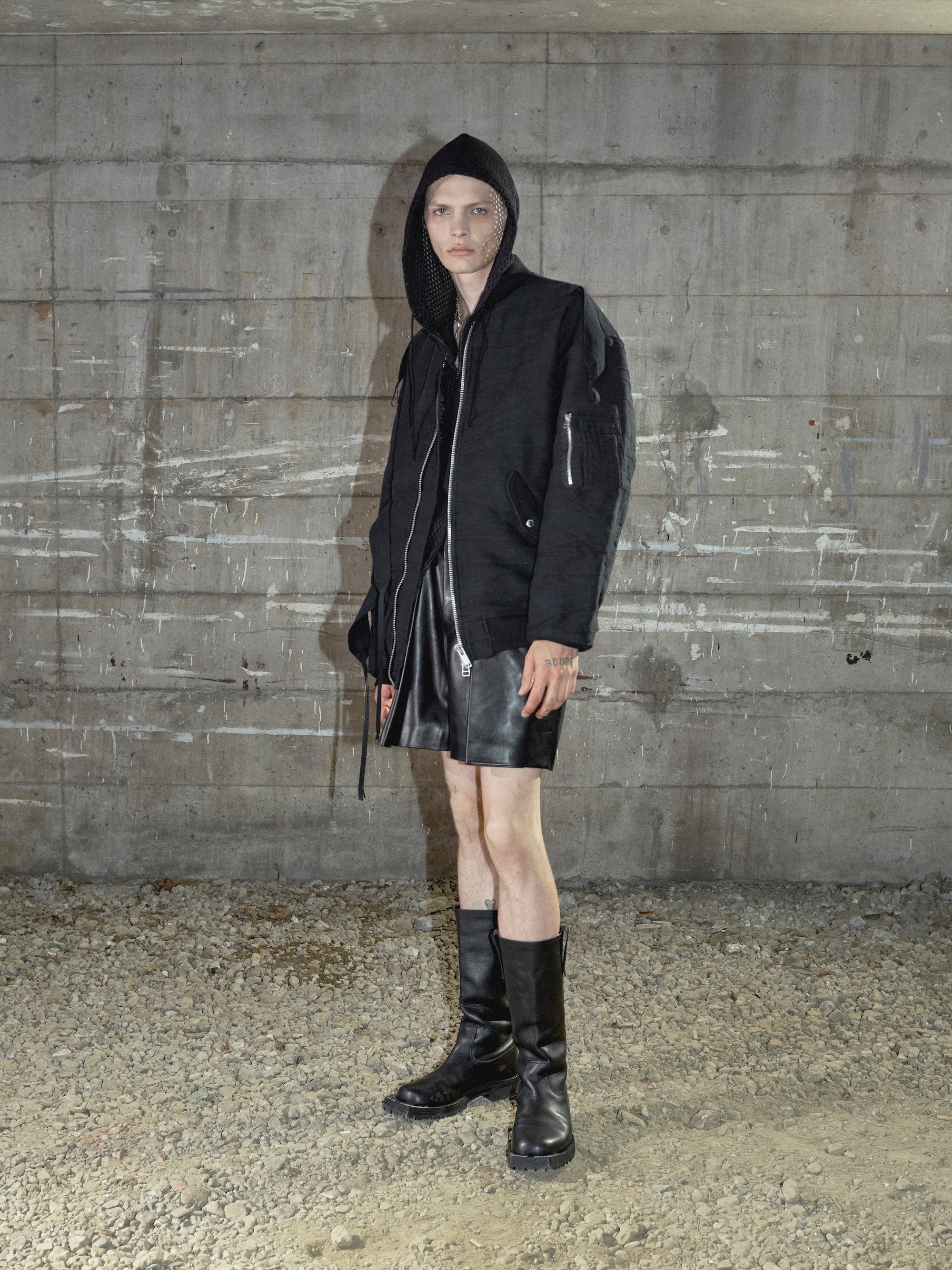 COTTON MESH ZIP-UP HOODIE