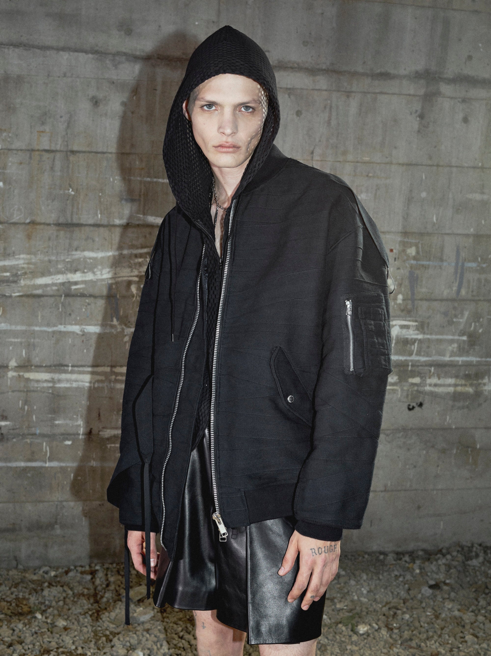 COTTON MESH ZIP-UP HOODIE