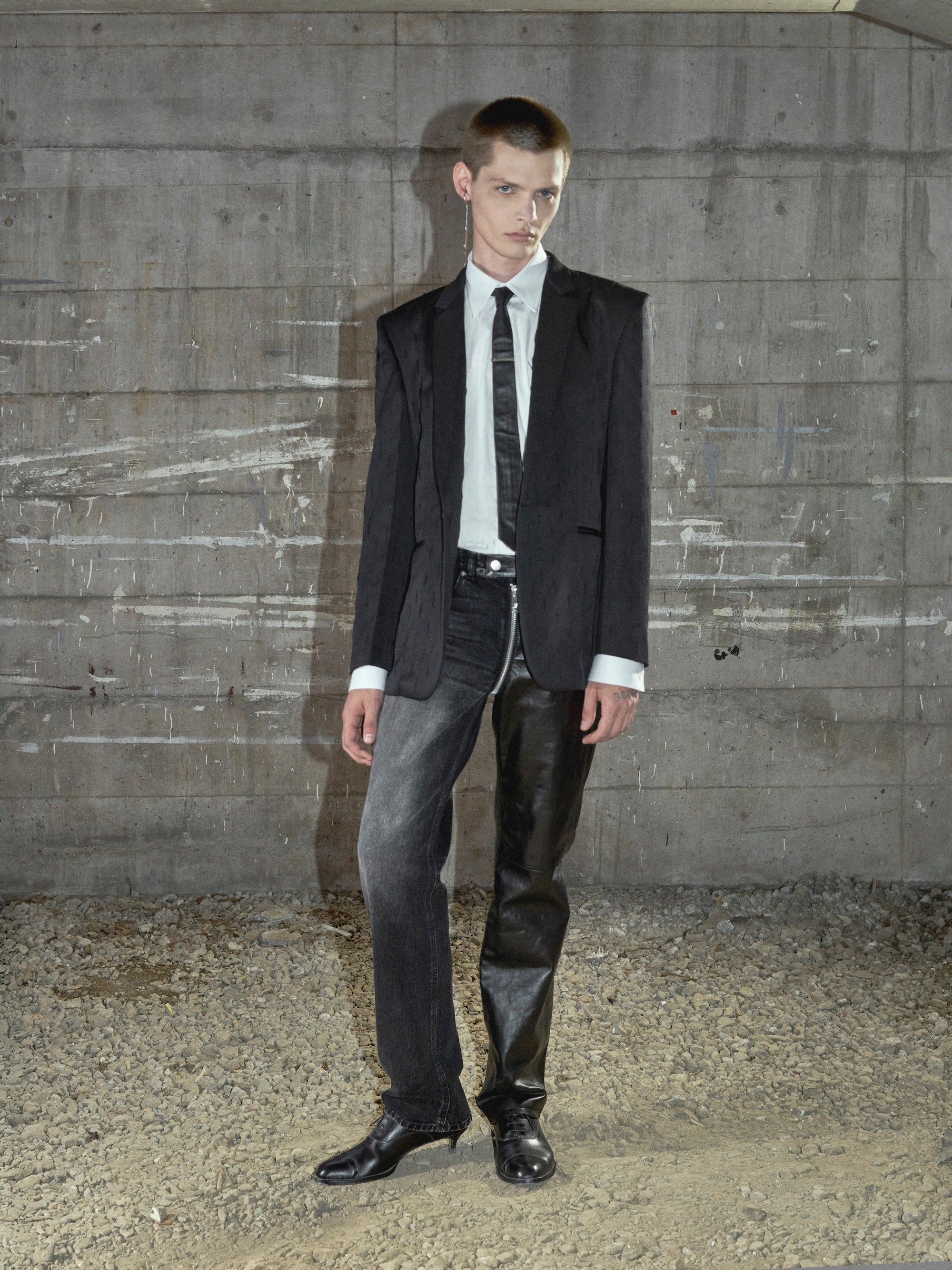 WASHED DENIM WRAPAROUND ZIP PANTS