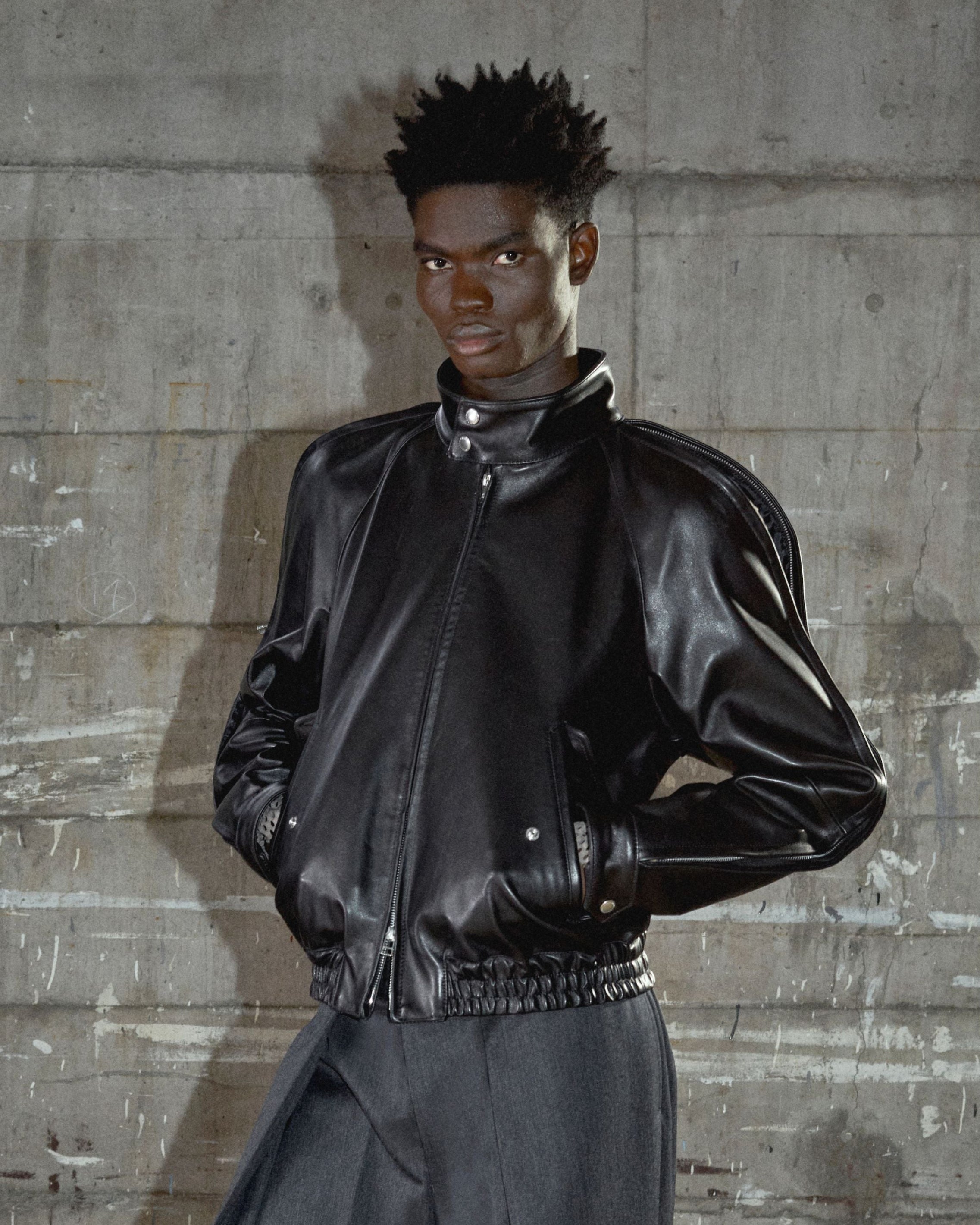 LEATHER ZIP SLEEVE HARRINGTON JACKET