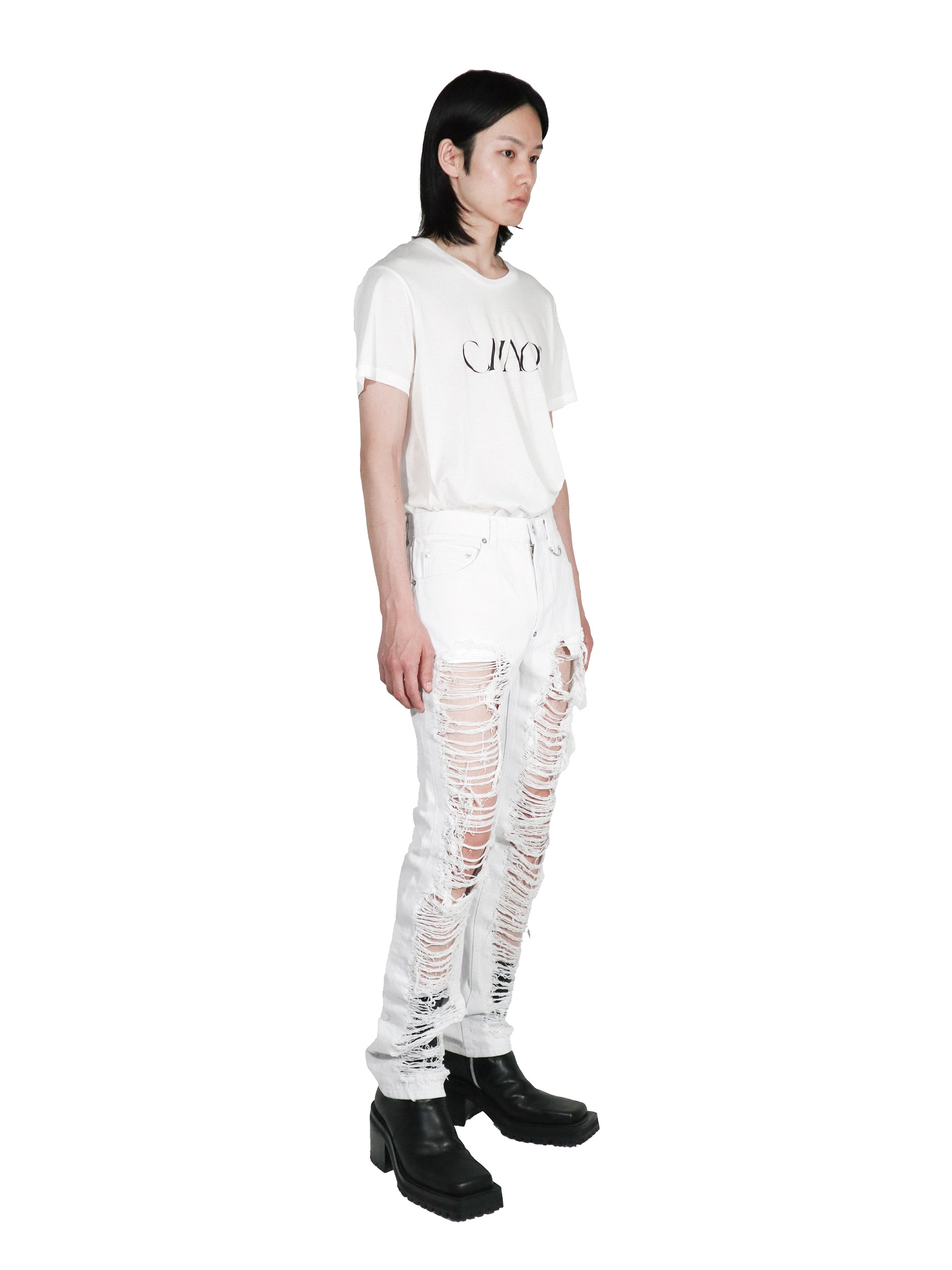 Ripped denim pants | White