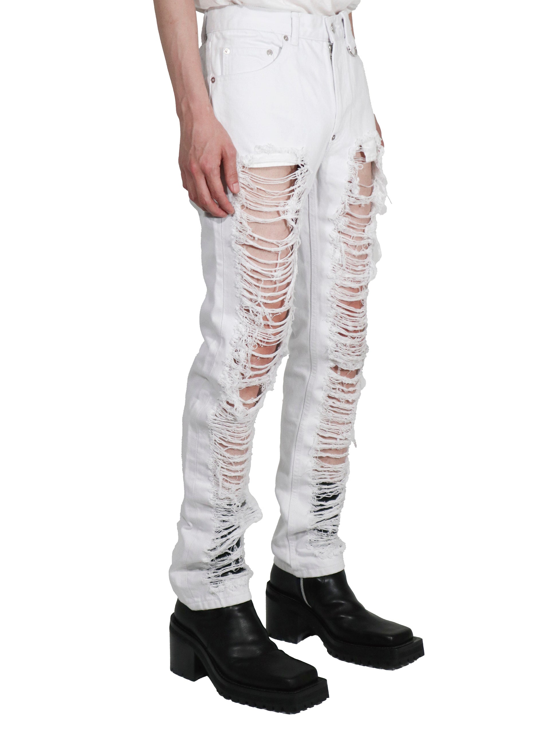 Ripped denim pants | White