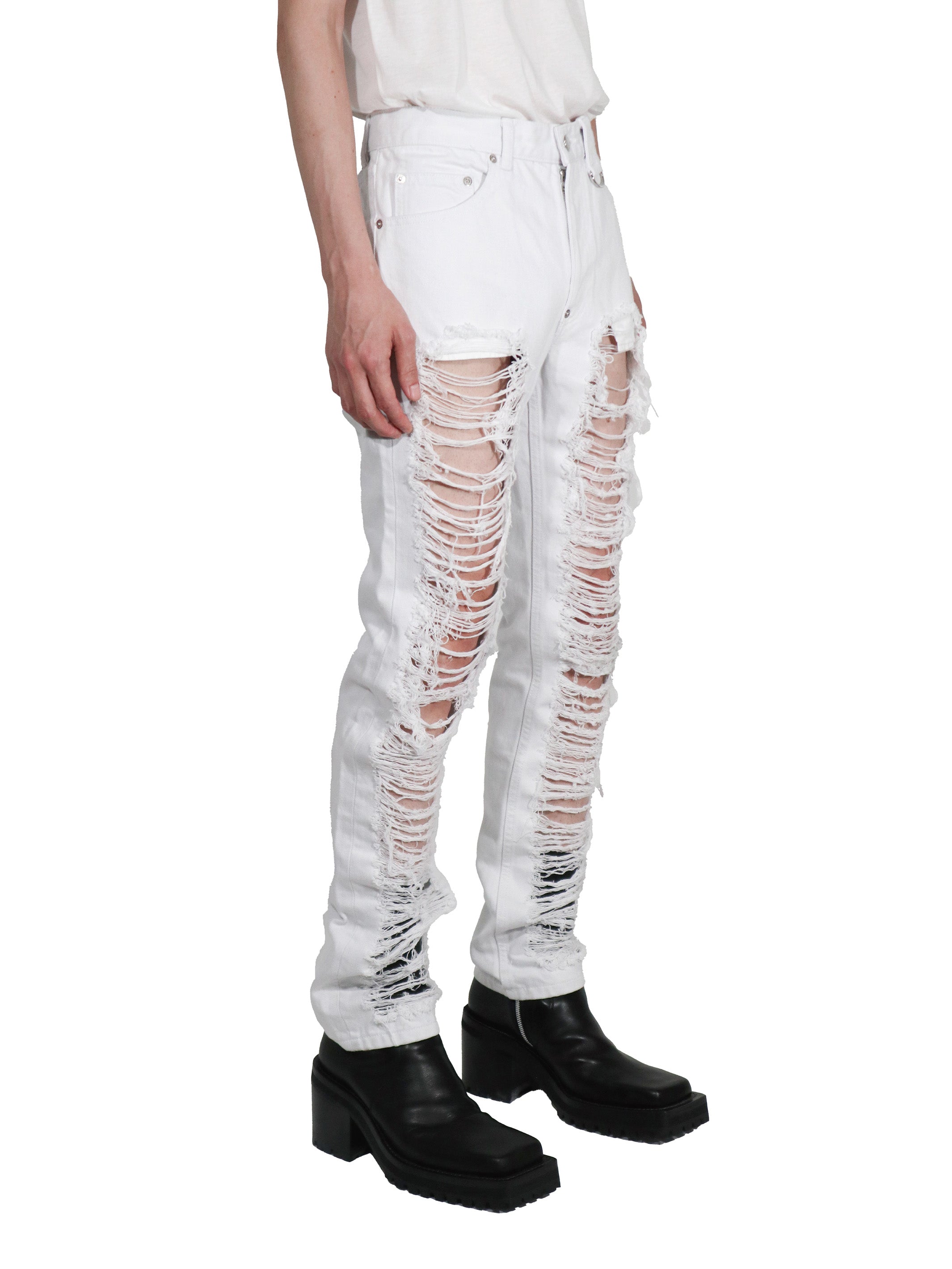 Ripped denim pants | White