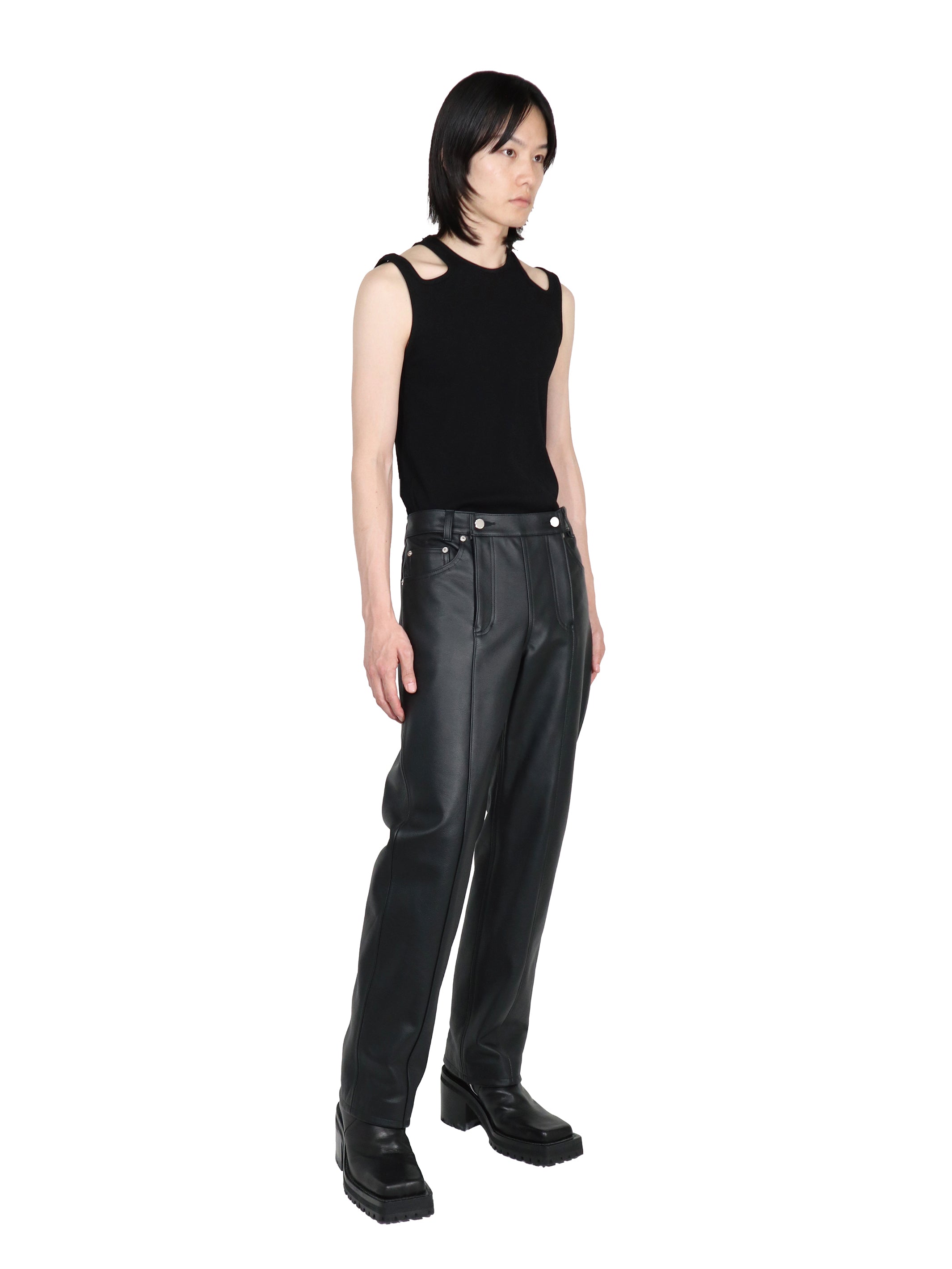 LEATHER DOUBLE ZIPPERFLY PANTS