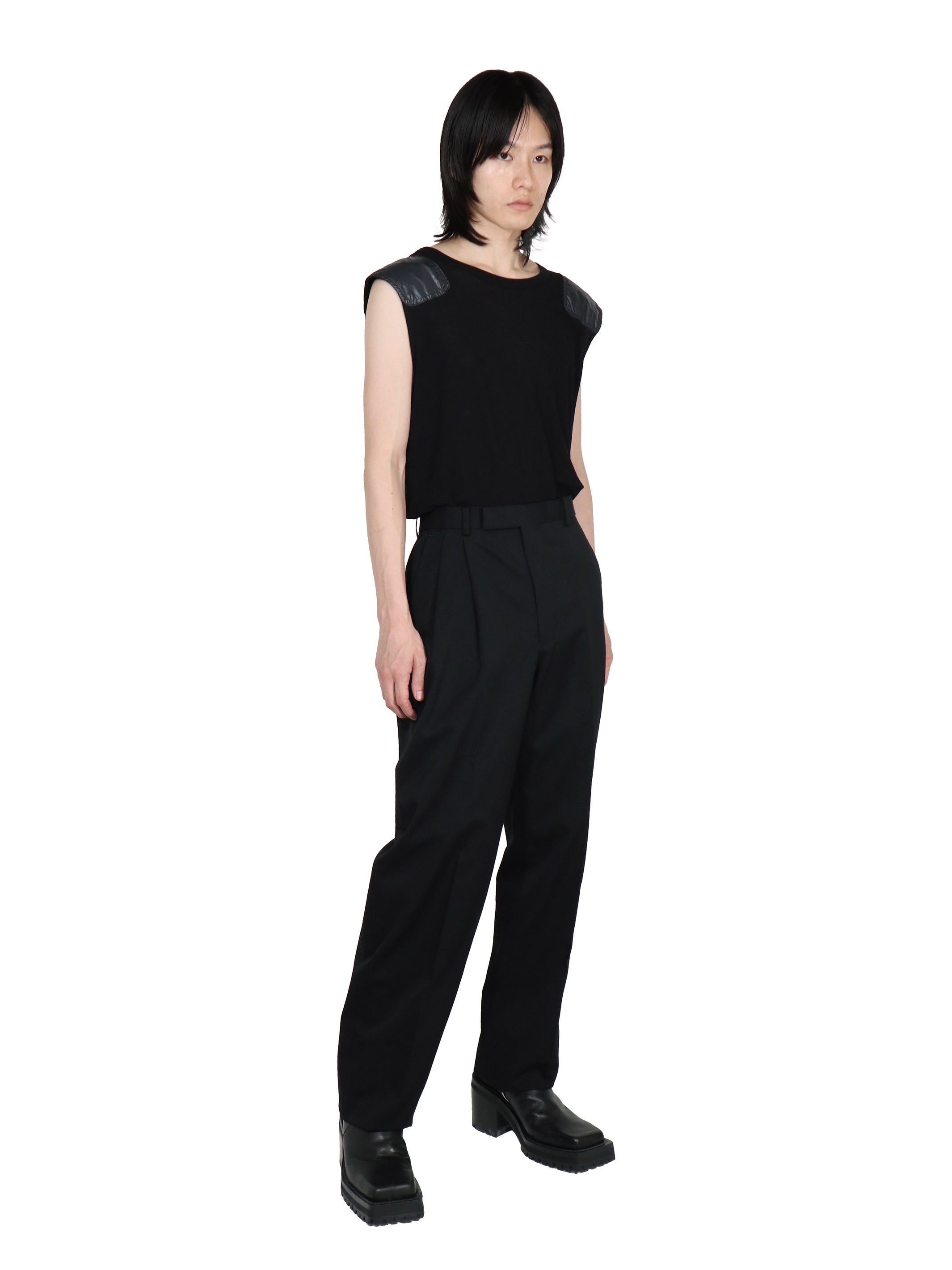 WOOL COTTON TWILL ASYMMETRY TROUSERS