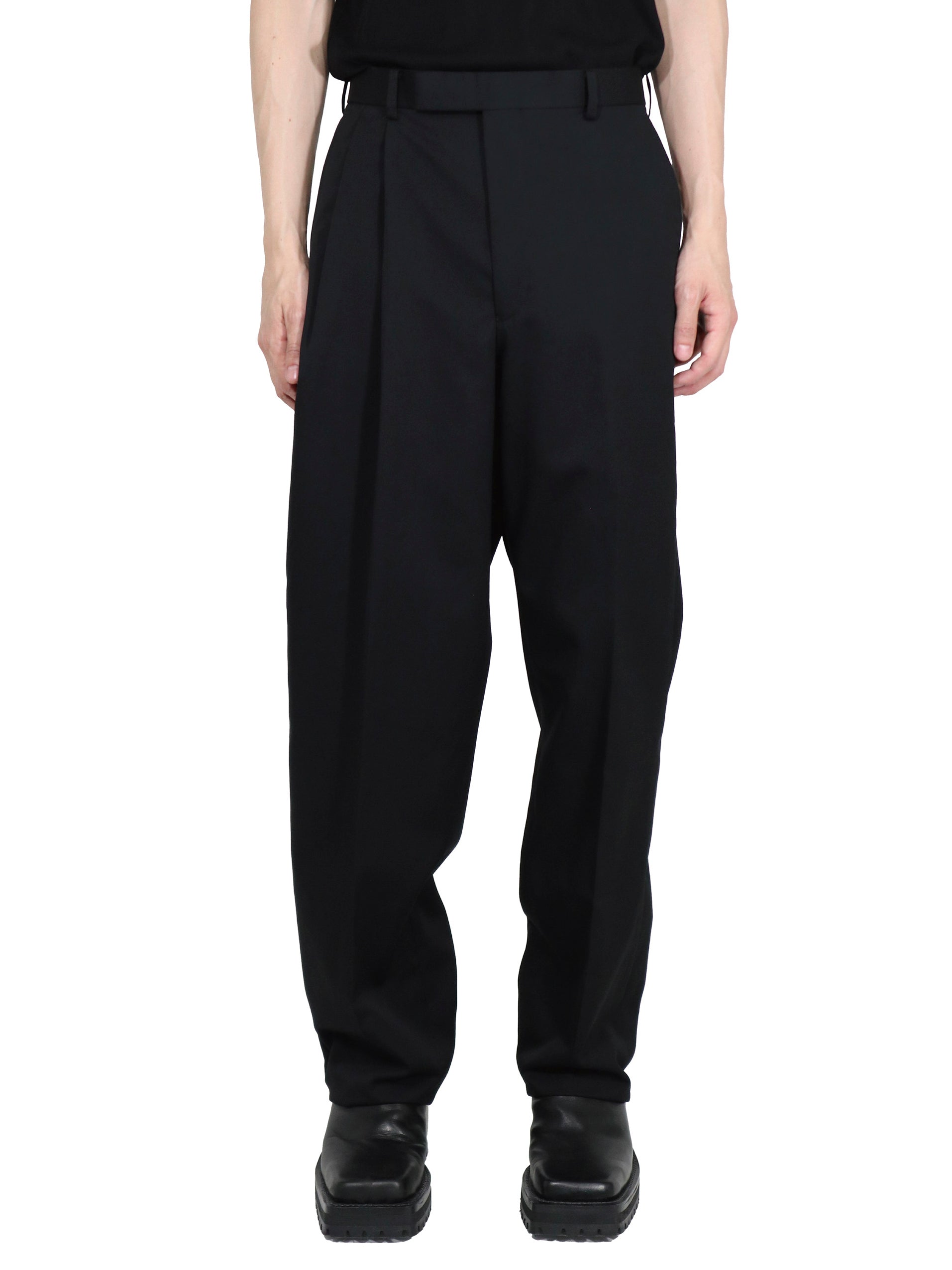 WOOL COTTON TWILL ASYMMETRY TROUSERS