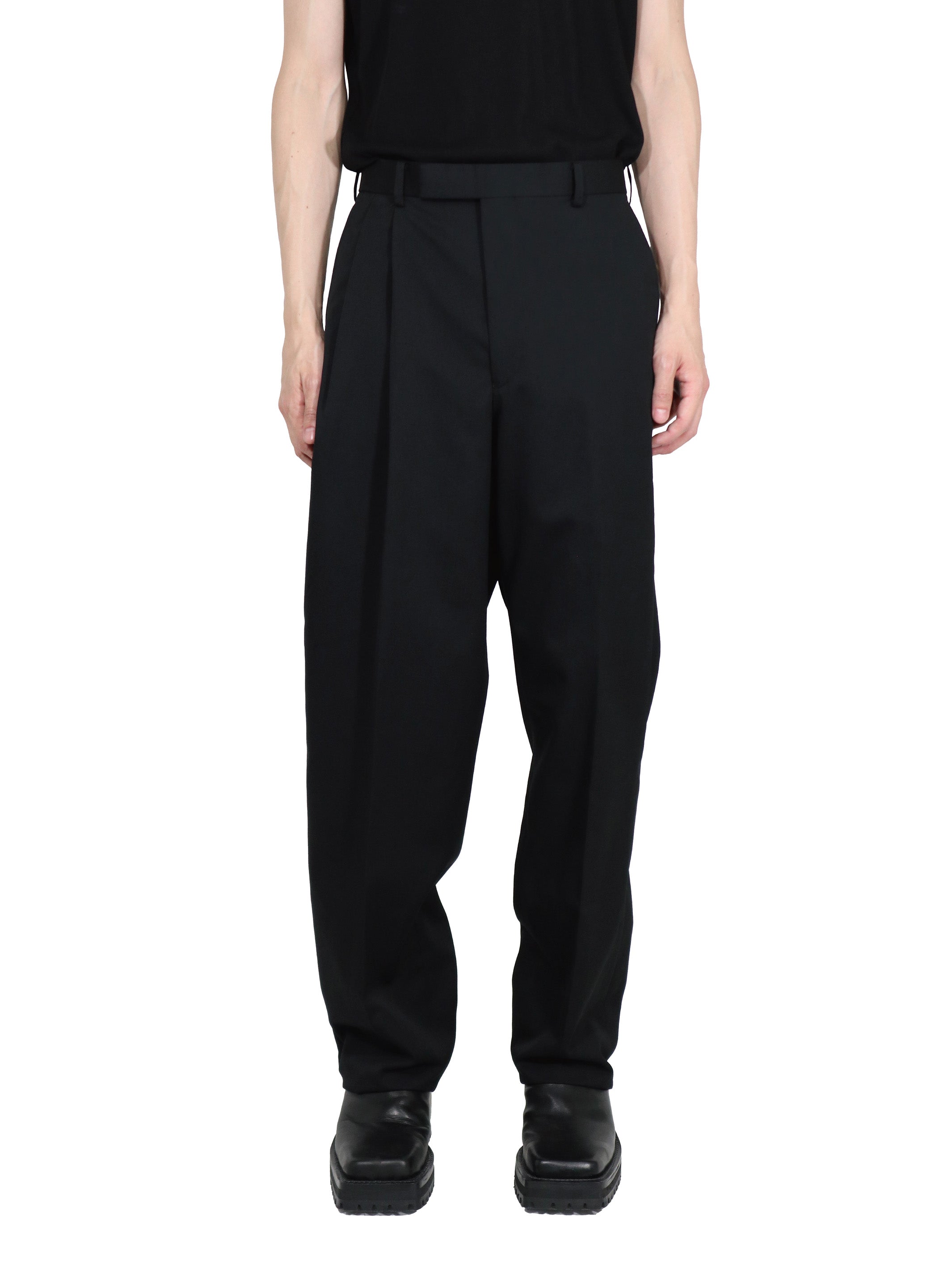 WOOL COTTON TWILL ASYMMETRY TROUSERS