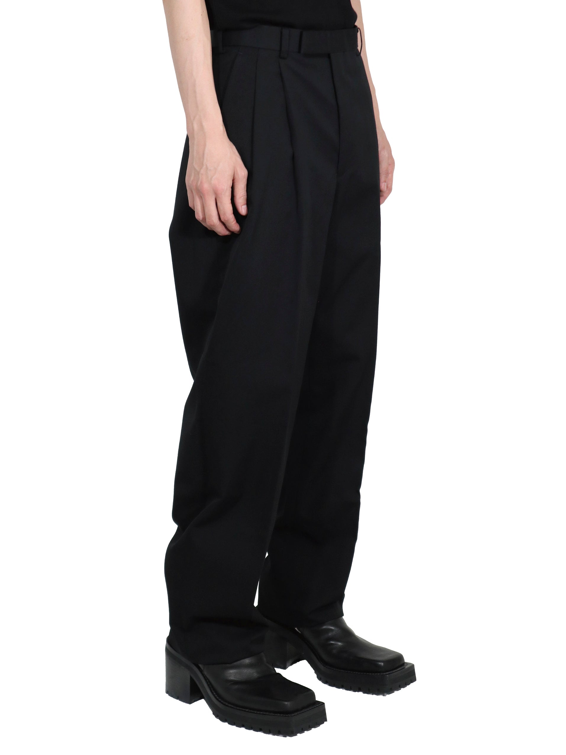 WOOL COTTON TWILL ASYMMETRY TROUSERS