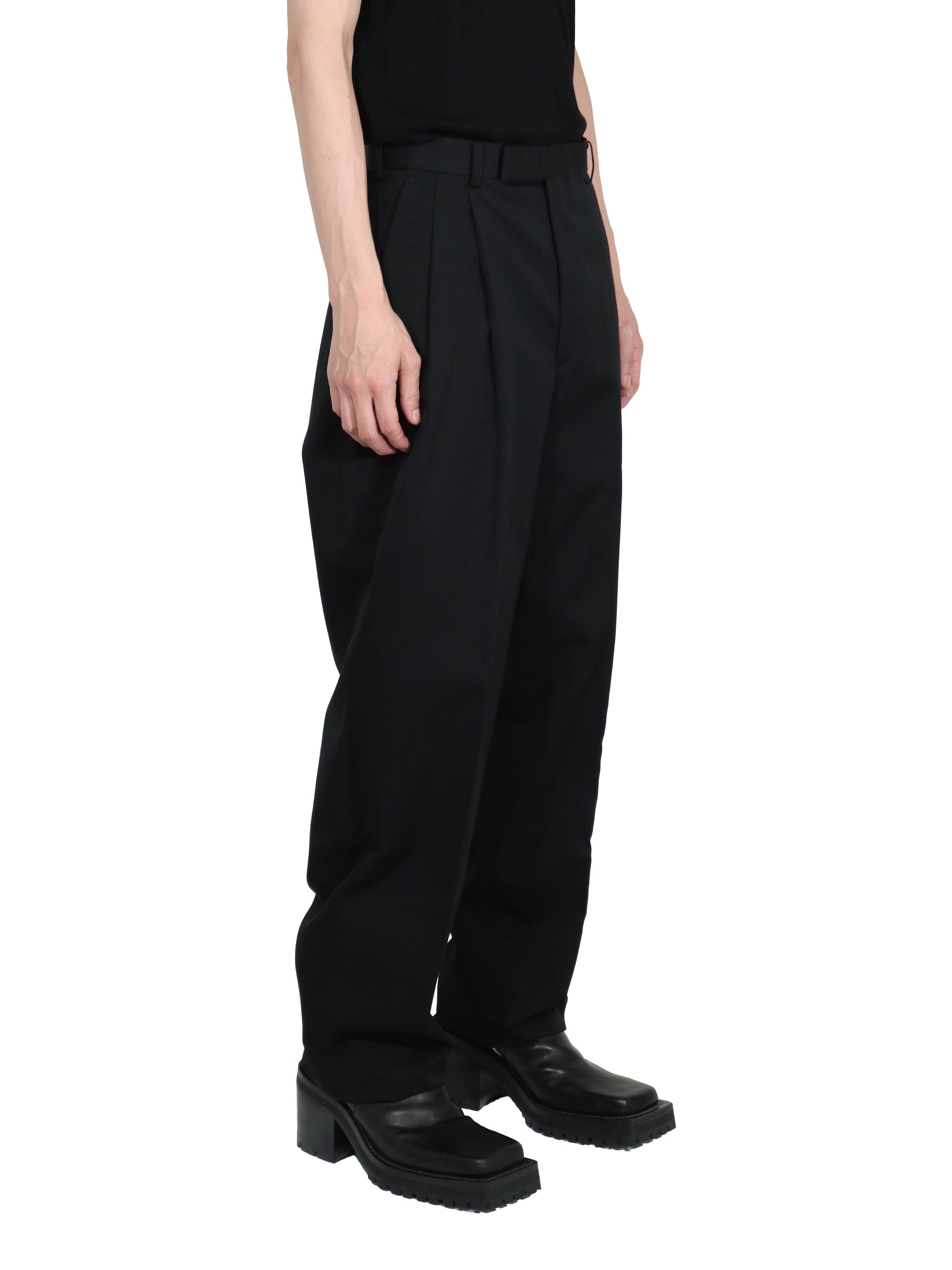 WOOL COTTON TWILL ASYMMETRY TROUSERS