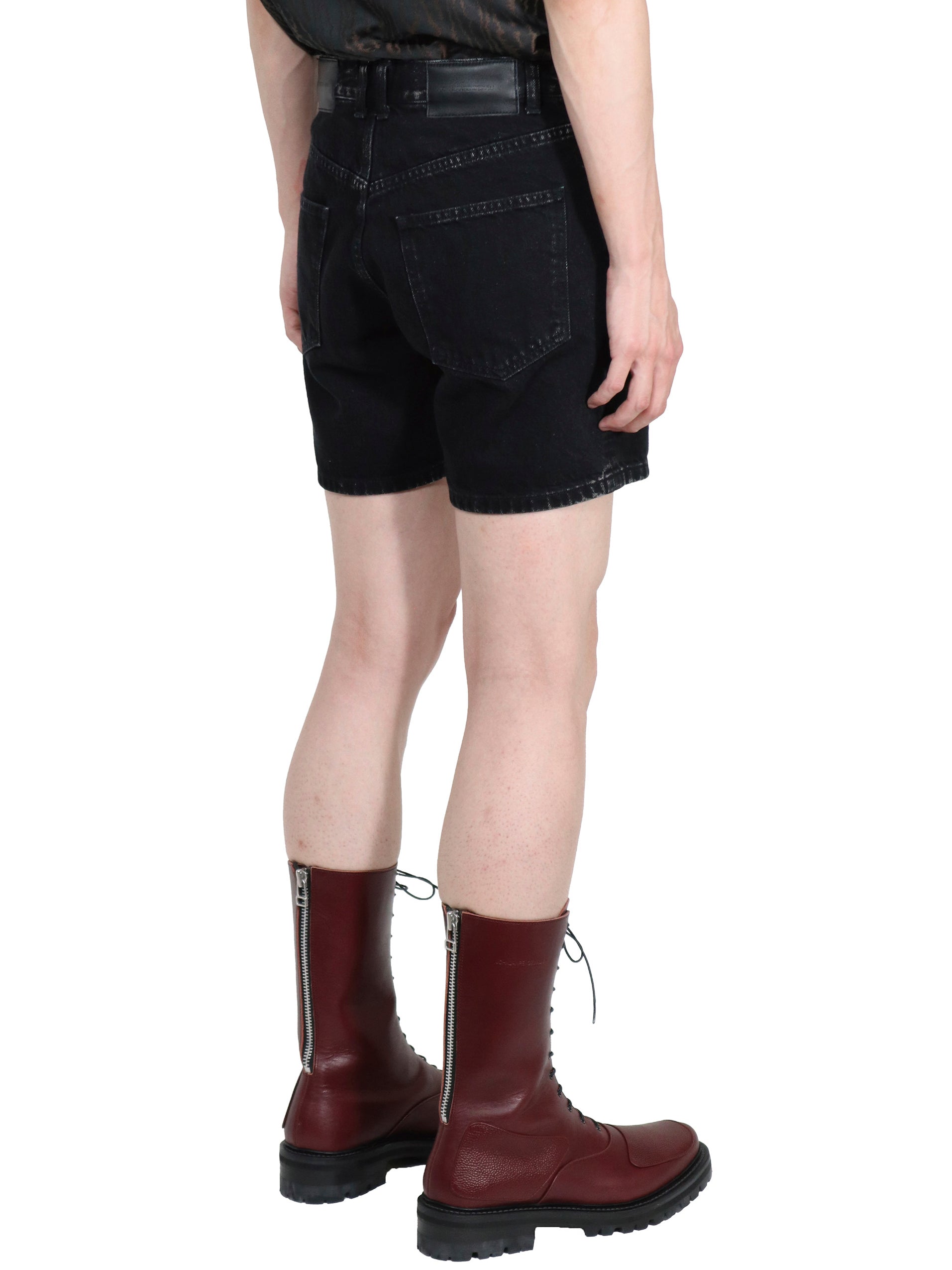 WASHED DENIM DOUBLE ZIPPERFLY SHORTS