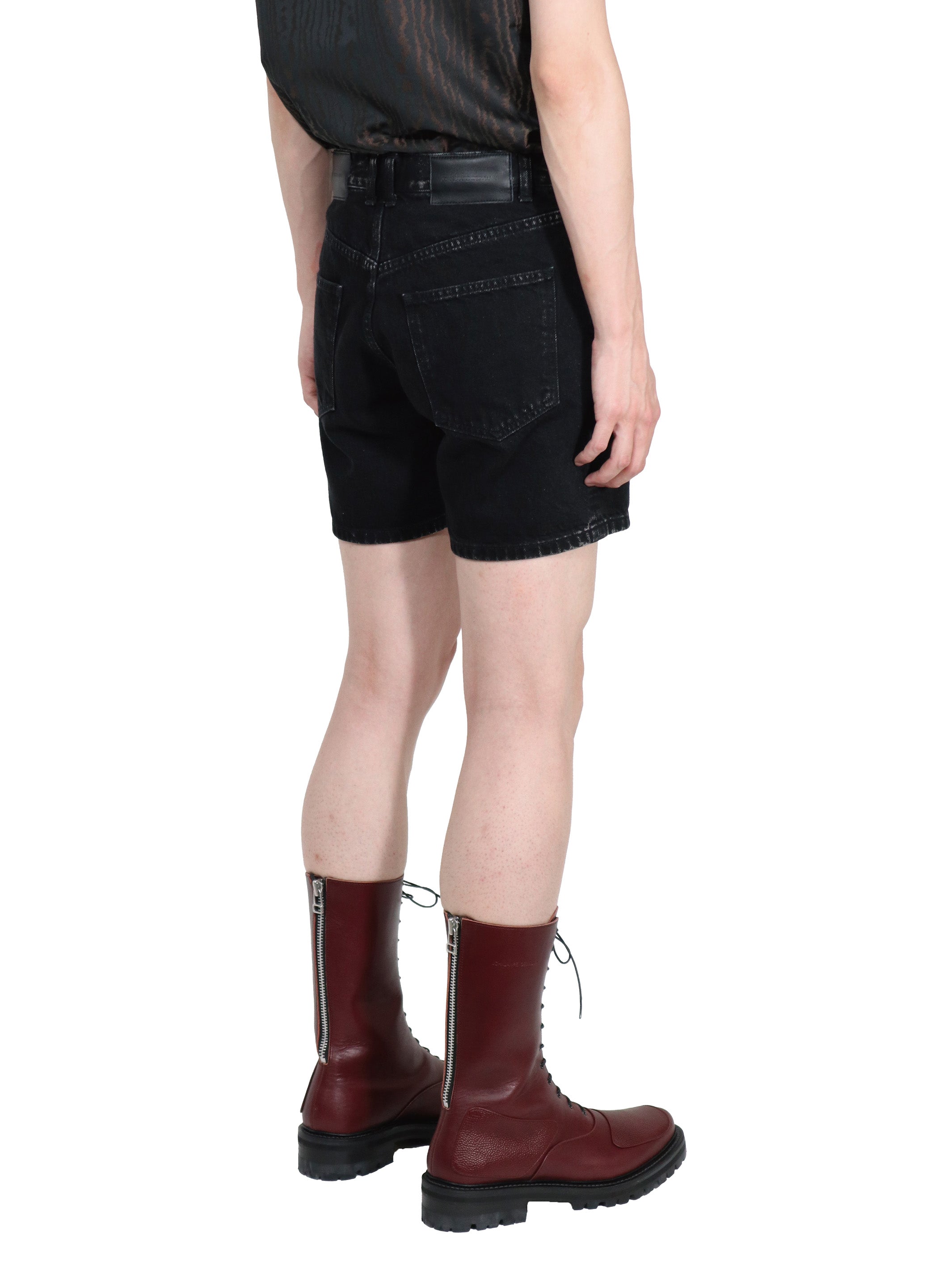 WASHED DENIM DOUBLE ZIPPERFLY SHORTS