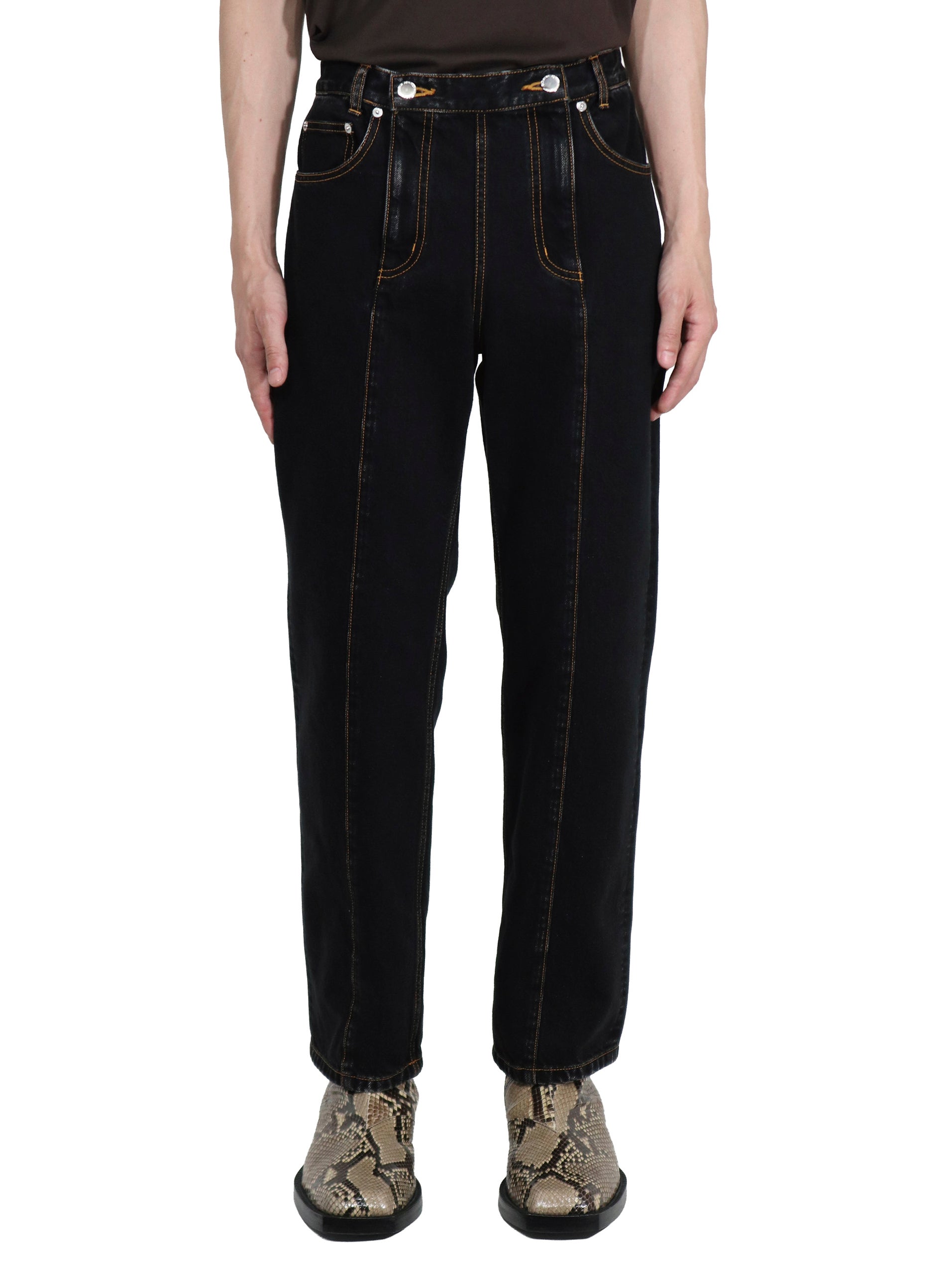 WASHED DENIM DOUBLE ZIPPERFLY PANTS