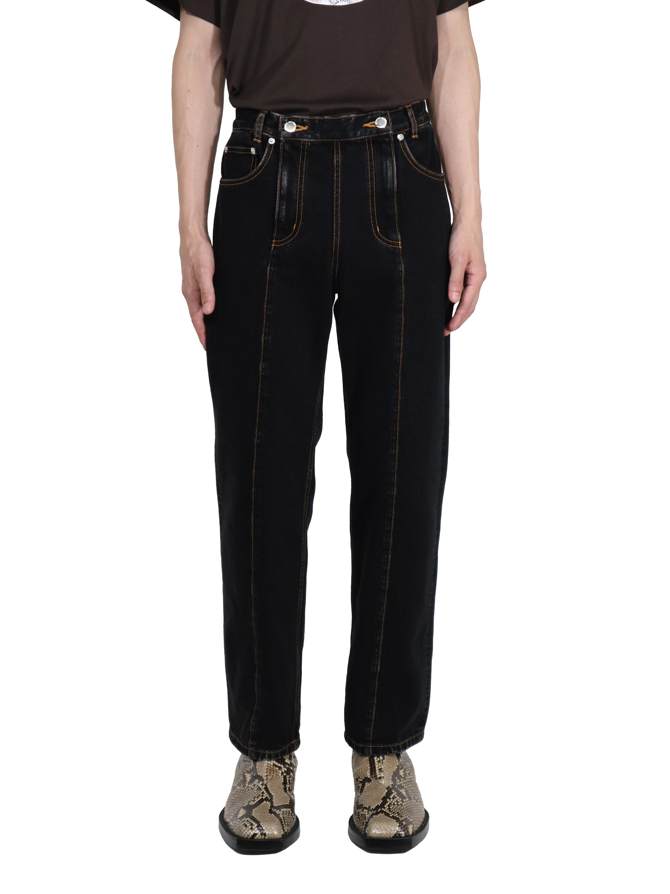 WASHED DENIM DOUBLE ZIPPERFLY PANTS