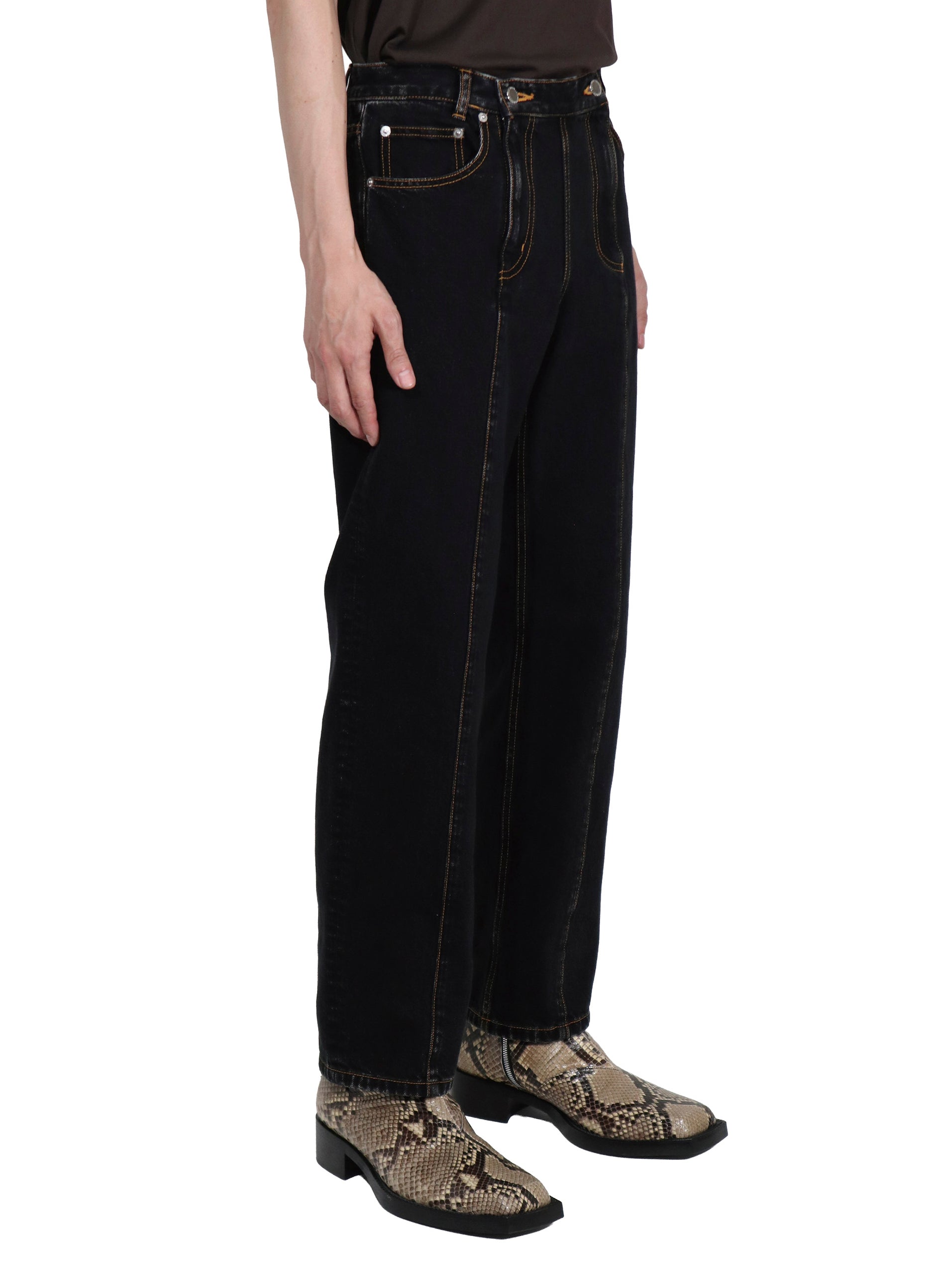 WASHED DENIM DOUBLE ZIPPERFLY PANTS
