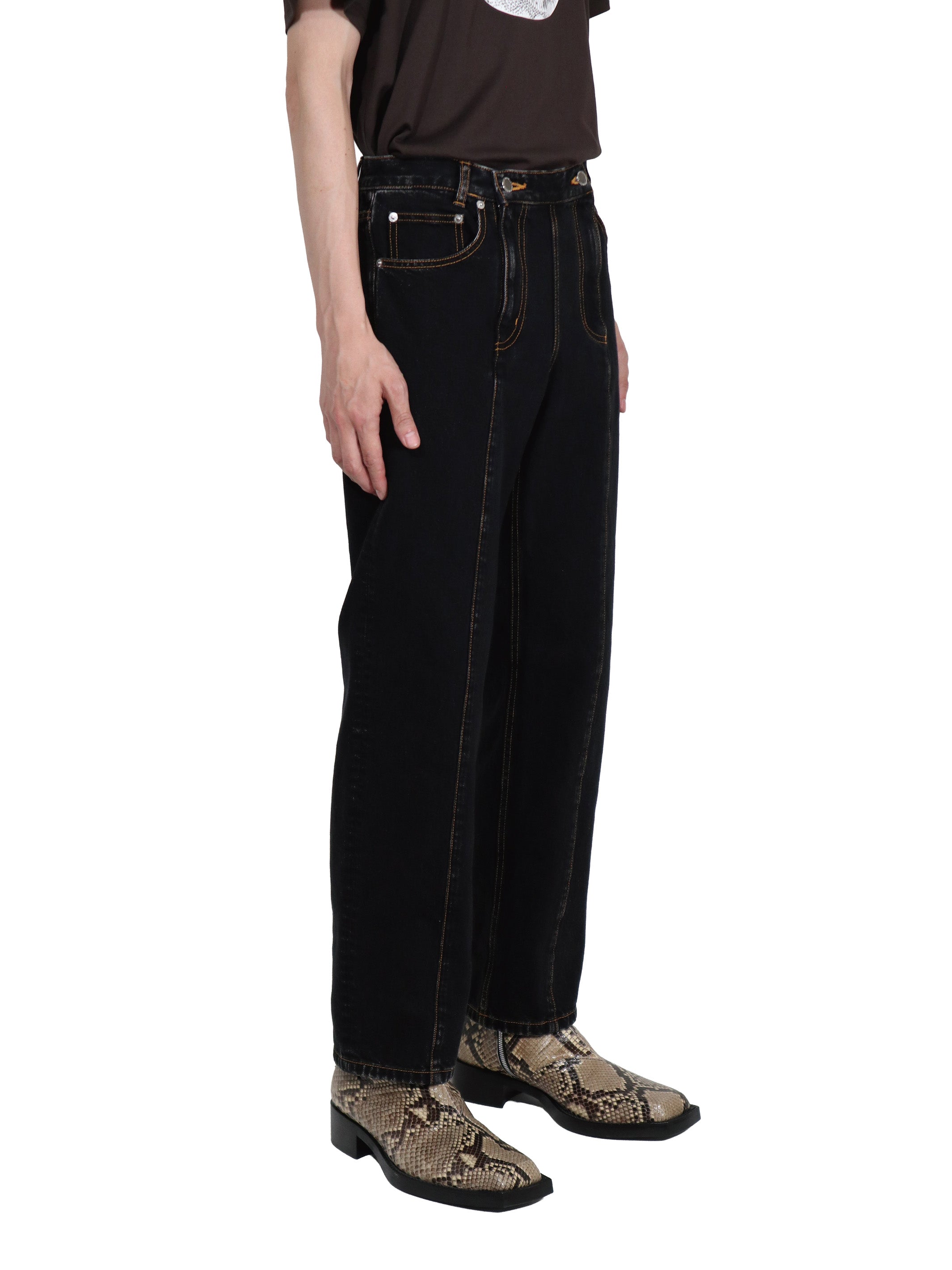 WASHED DENIM DOUBLE ZIPPERFLY PANTS