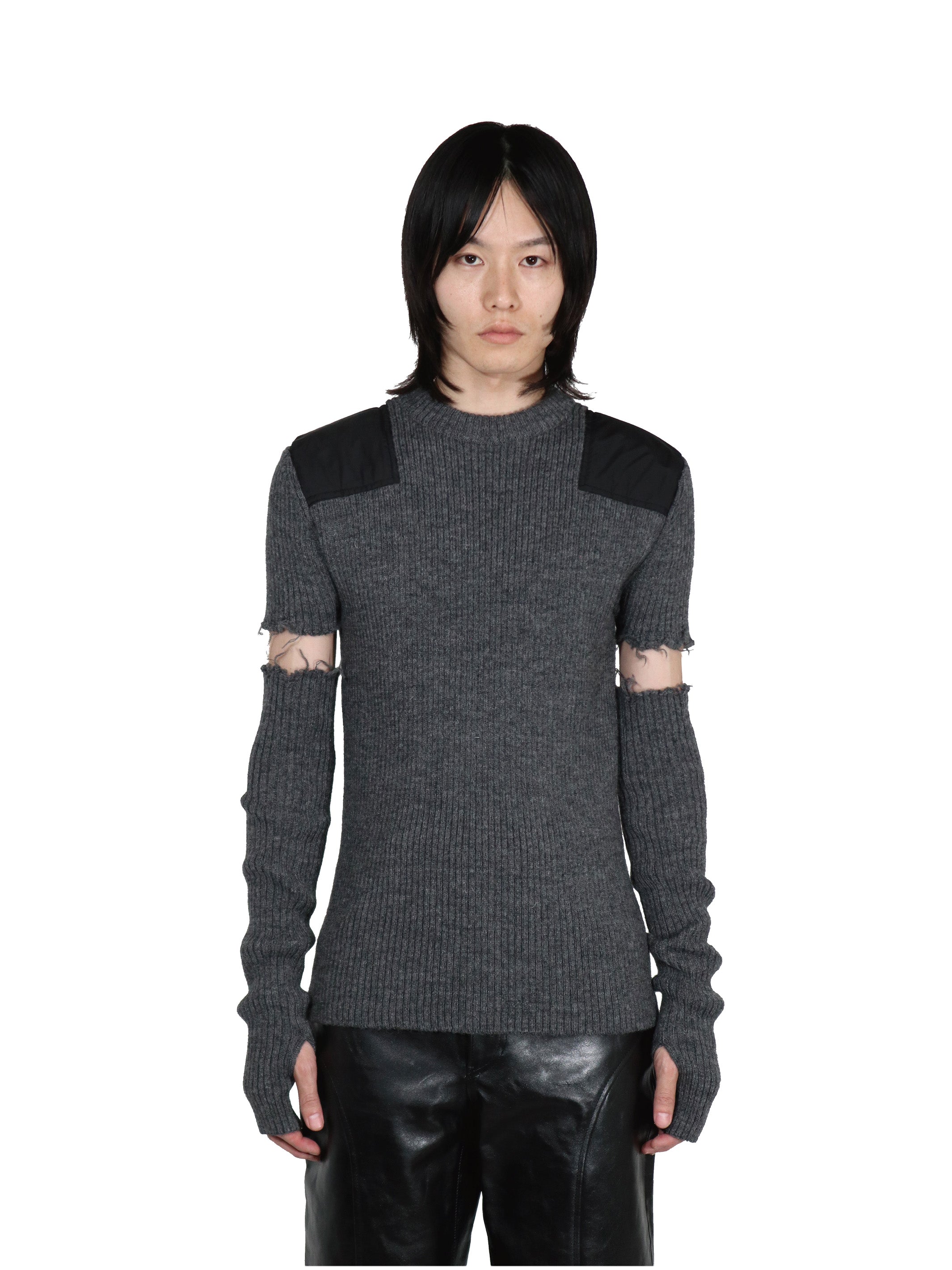Shoulder patch rib knit sweater with gloves