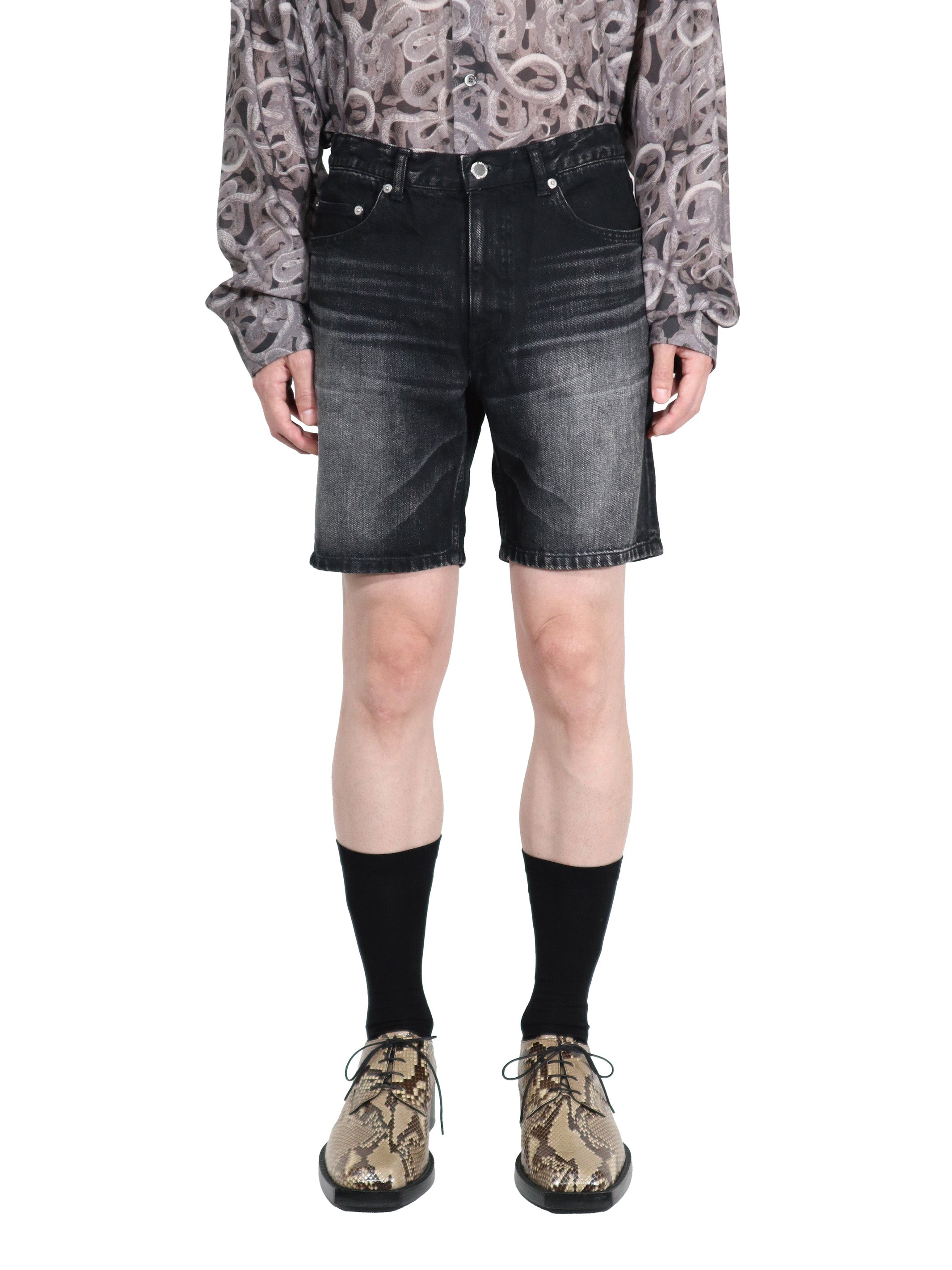 Washed denim shorts