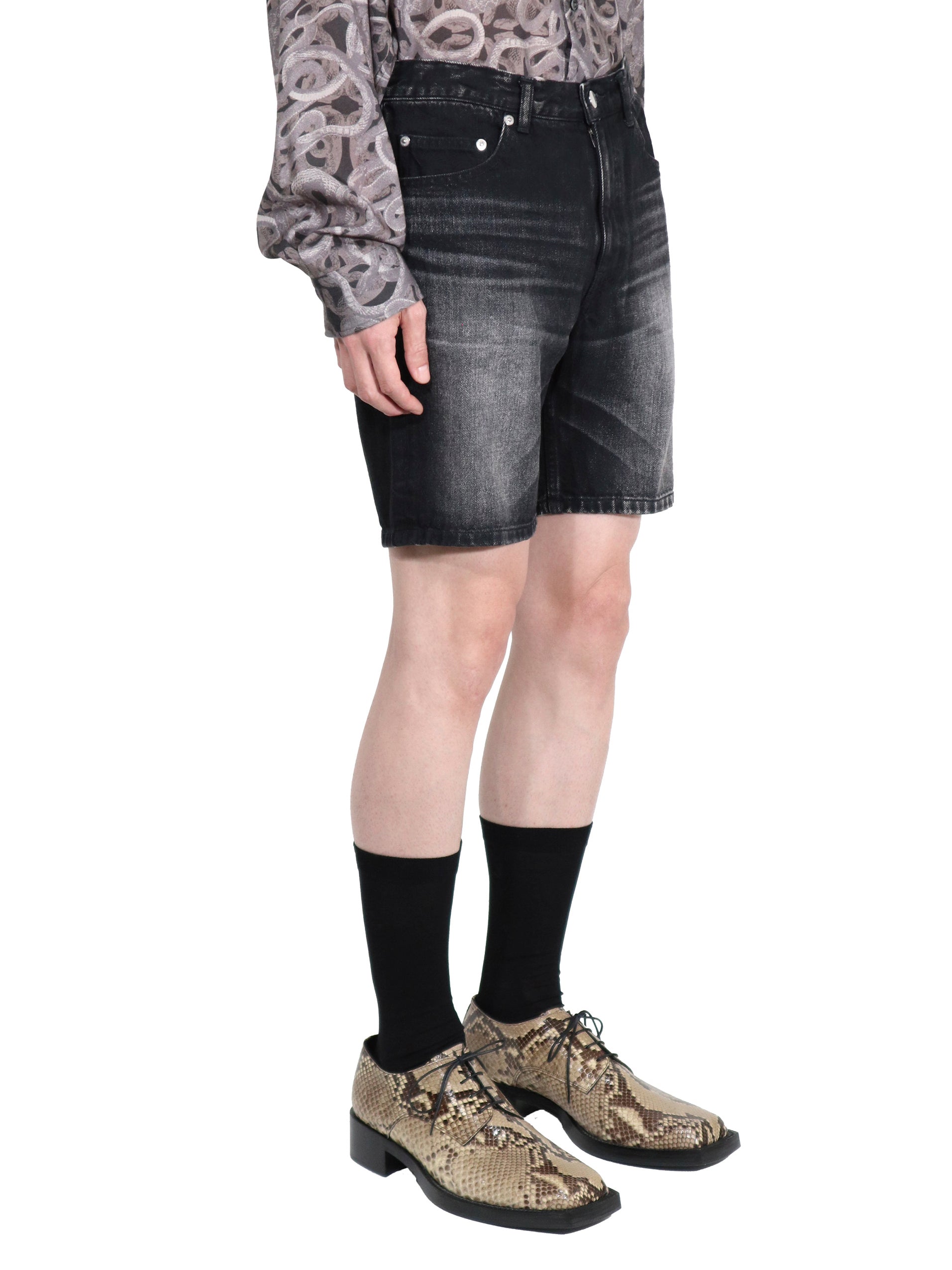 Washed denim shorts