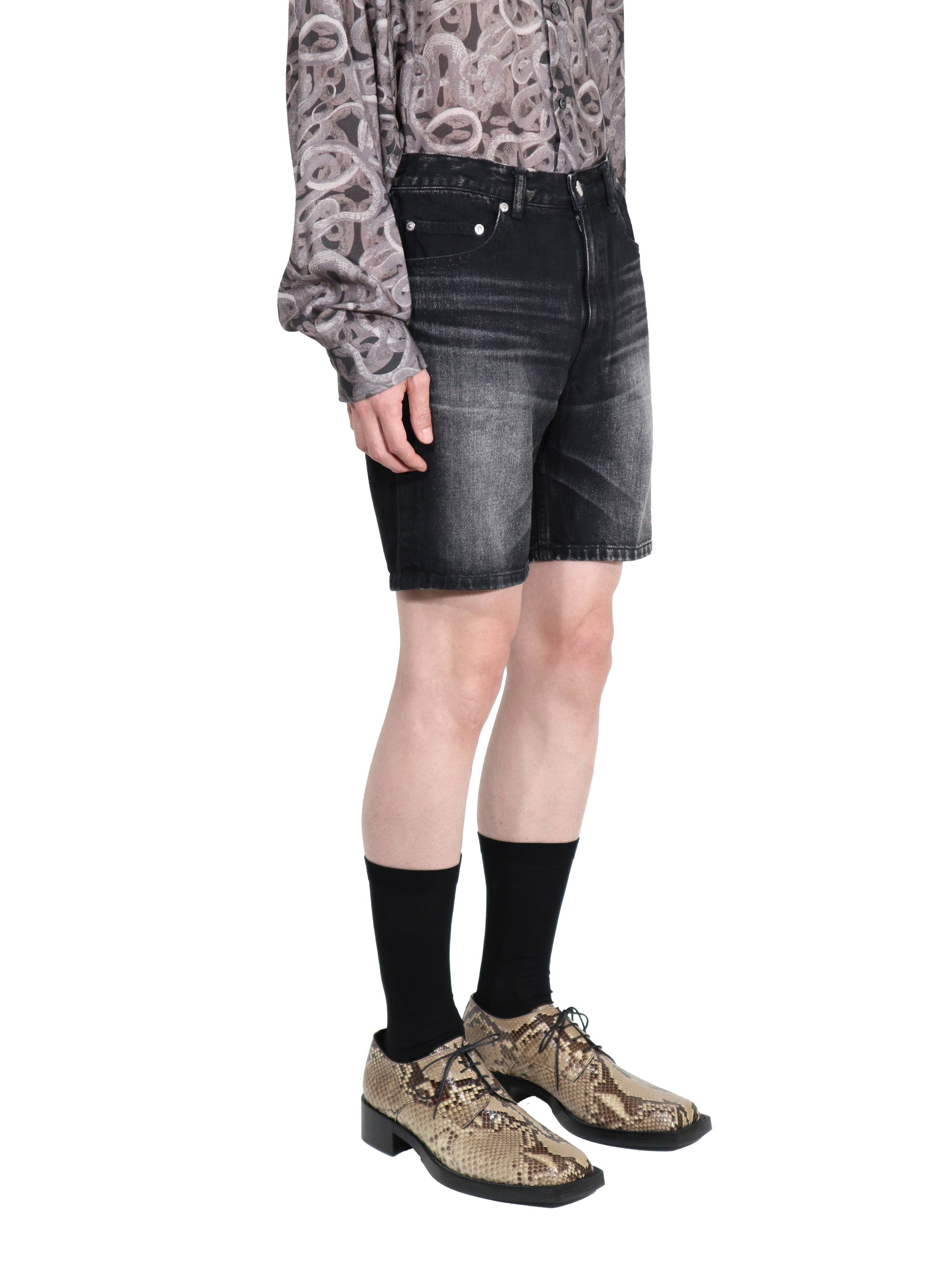 Washed denim shorts