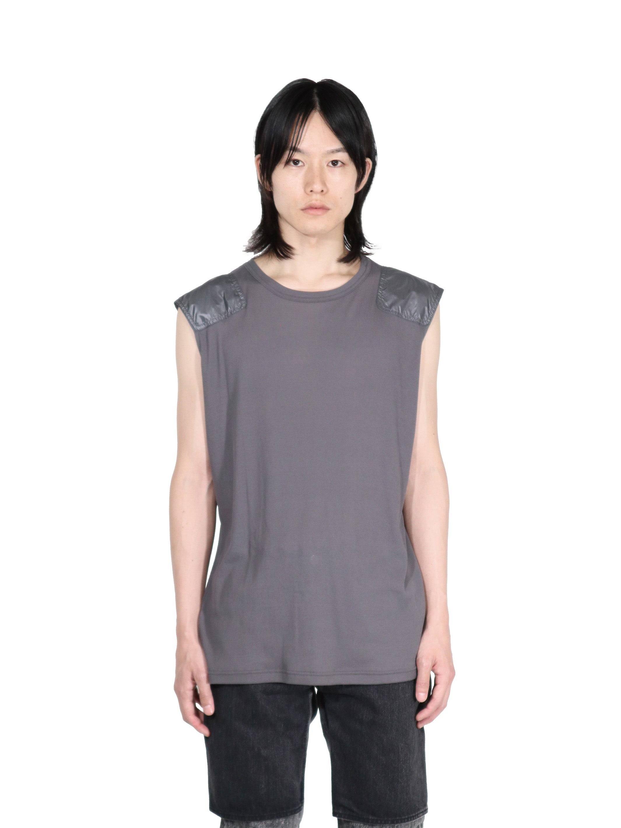Rib shoulder patch sleeveless top