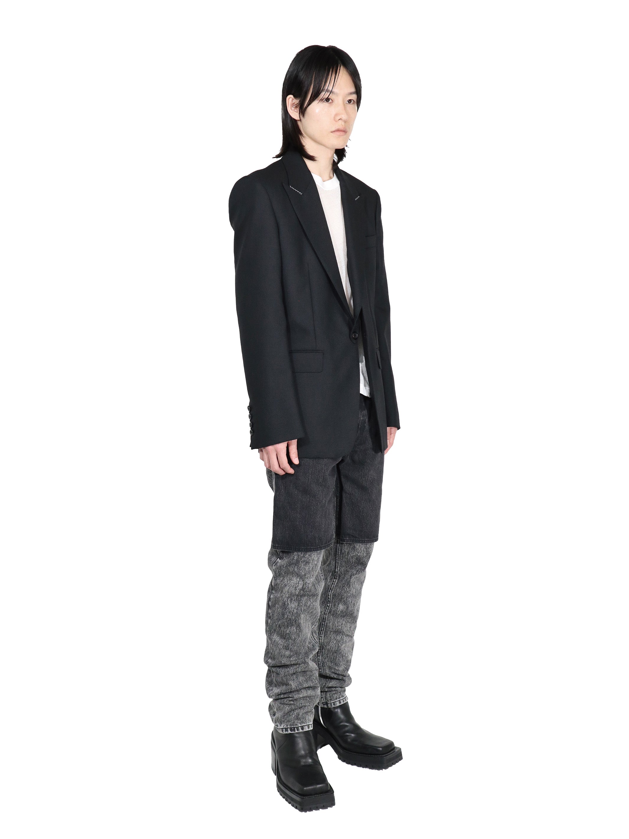 WOOL MOHAIR GABARDINE CUT LAPEL SINGLE BREASTED JACKET